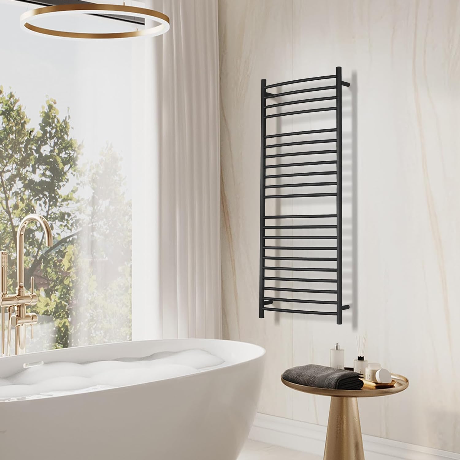 Wall Mounted Bathroom Heated Towel Rack, Plug-in Design & Brushed Stainless Steel Finish Black 21 Bar