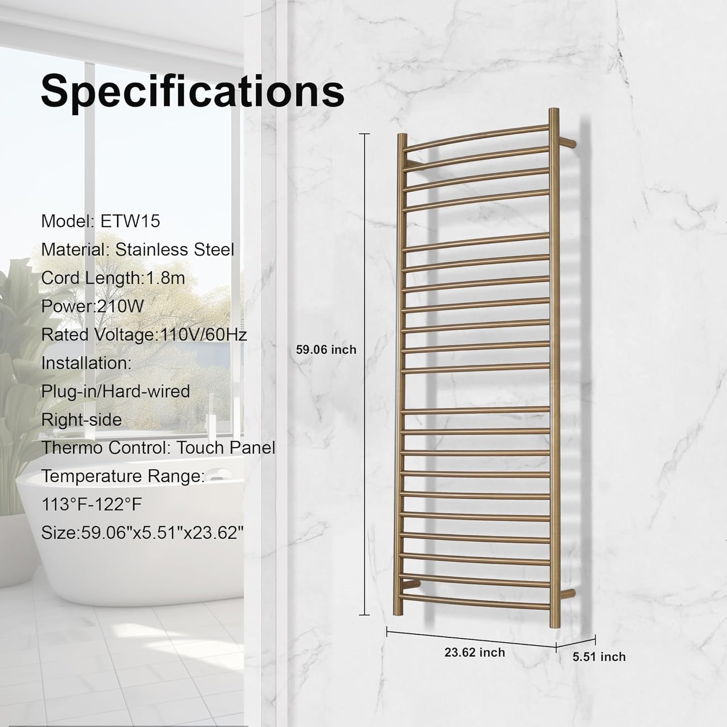 Electric Towel Warmer - Wall Mounted Bathroom Heated Towel Rack 21 Bar