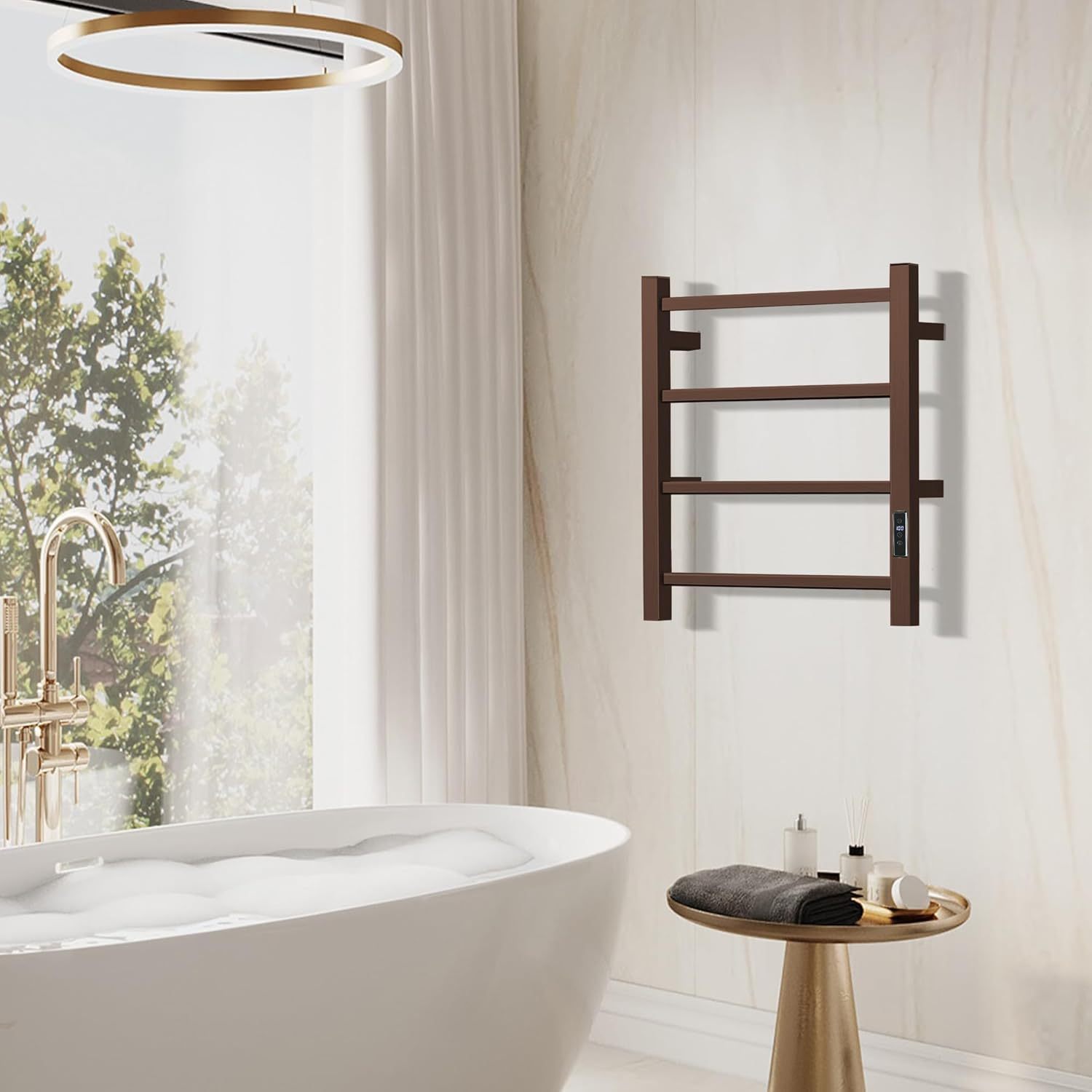 Towel Warmer with Built-in Timer Bathroom Wall Mounted Bath Towel Heater Plug-in Electric Heated Towel Rack