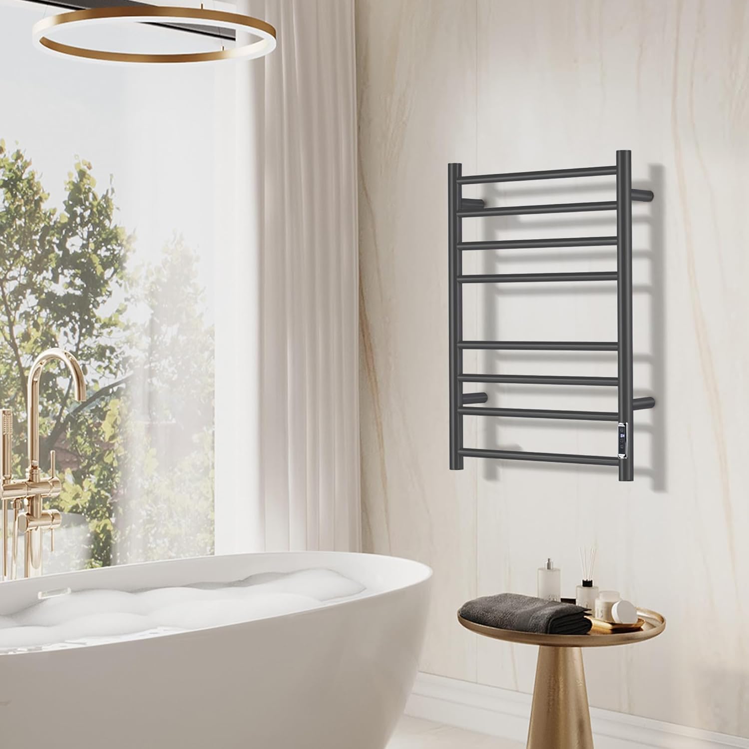 Electric Towel Warmer with Built-in Timer - Wall Mounted Bathroom Heated Towel Rack