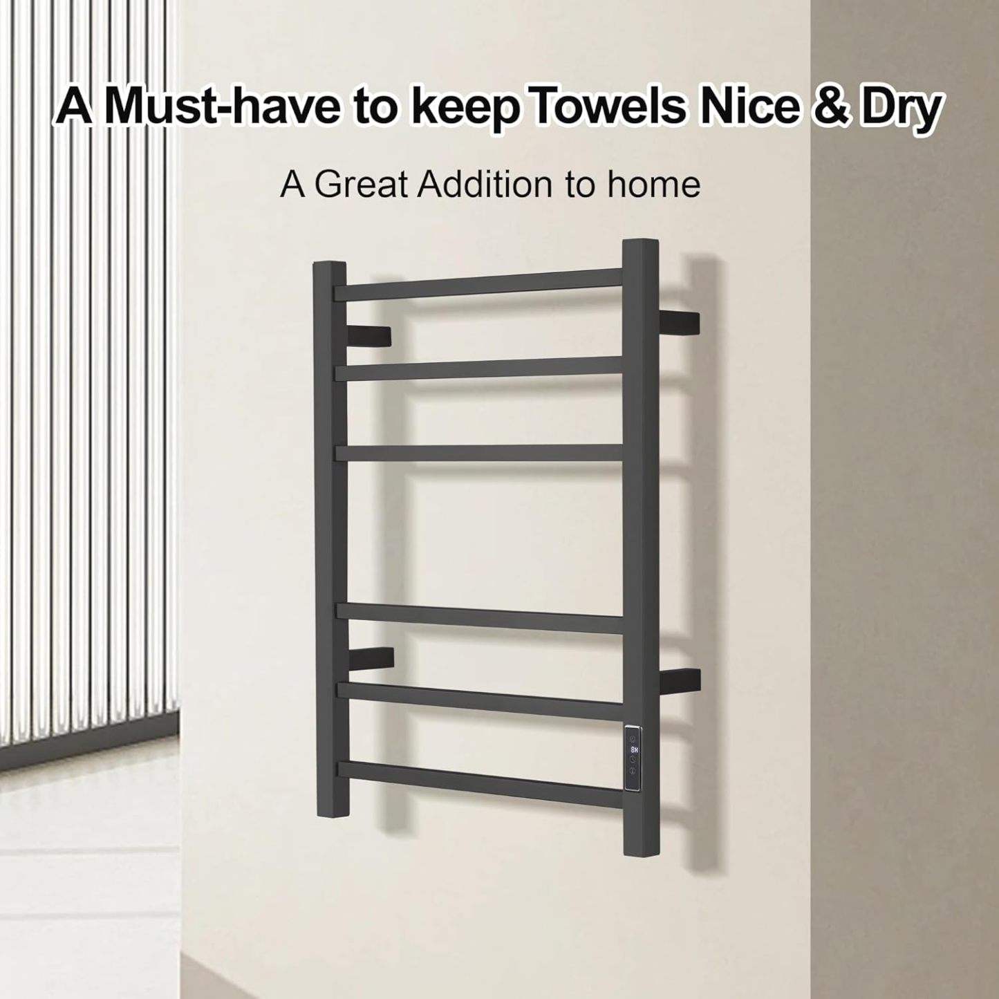 Electric Towel Warmer with Built-in Timer - Wall Mounted Bathroom Heated Towel Rack, Plug-in Design & Brushed Stainless Steel Finish Black