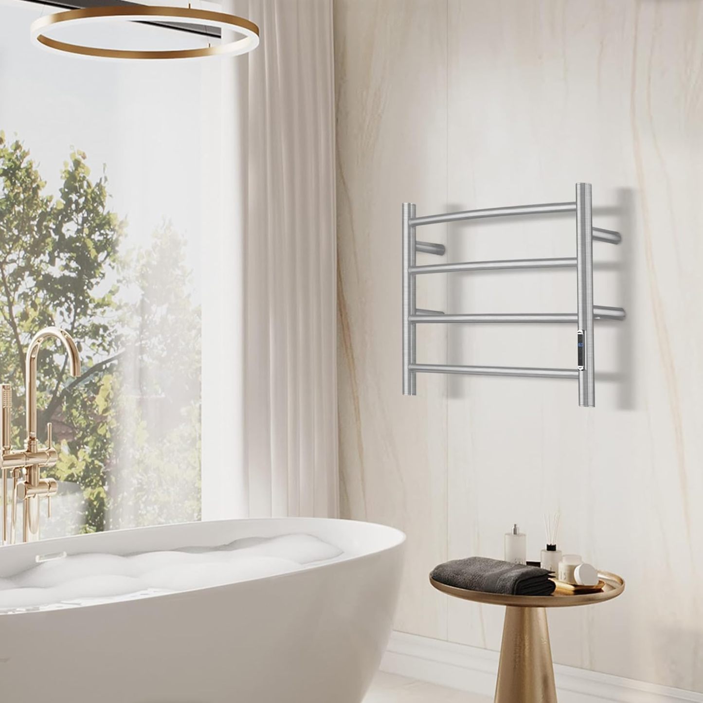 Towel Warmer with Built-in Timer for Bathroom Wall Mounted Bath Towel Heater Plug-in Electric Heated Towel Rack