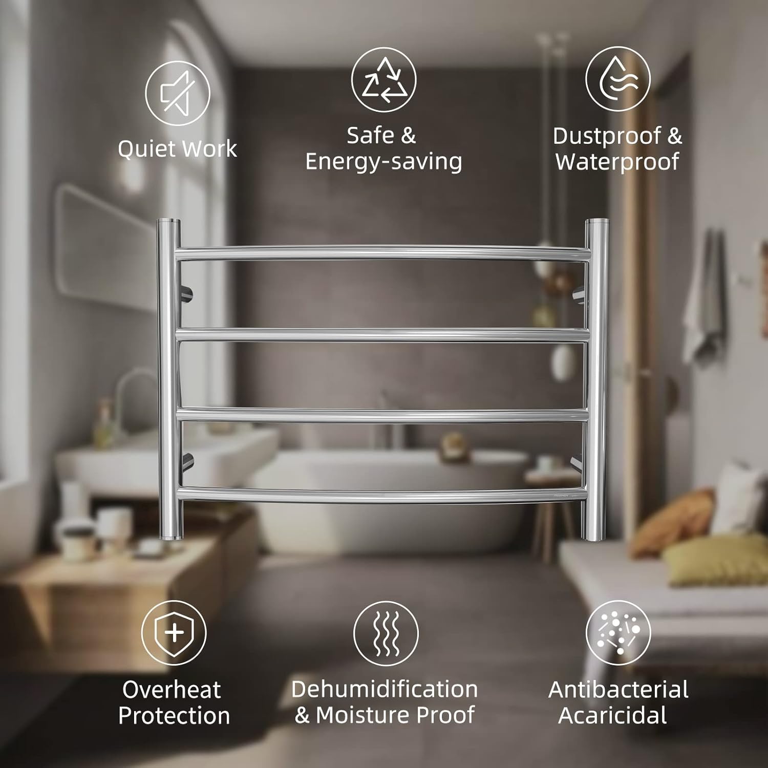 Towel Warmer Polished Chrome for Bathroom Wall Mounted Bath Towel Heater Plug-in