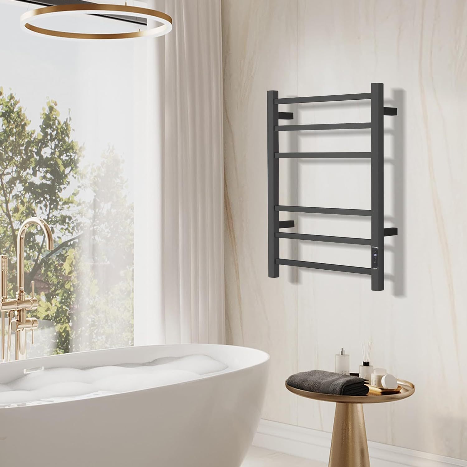 Electric Towel Warmer with Built-in Timer - Wall Mounted Bathroom Heated Towel Rack, Plug-in Design & Brushed Stainless Steel Finish Black