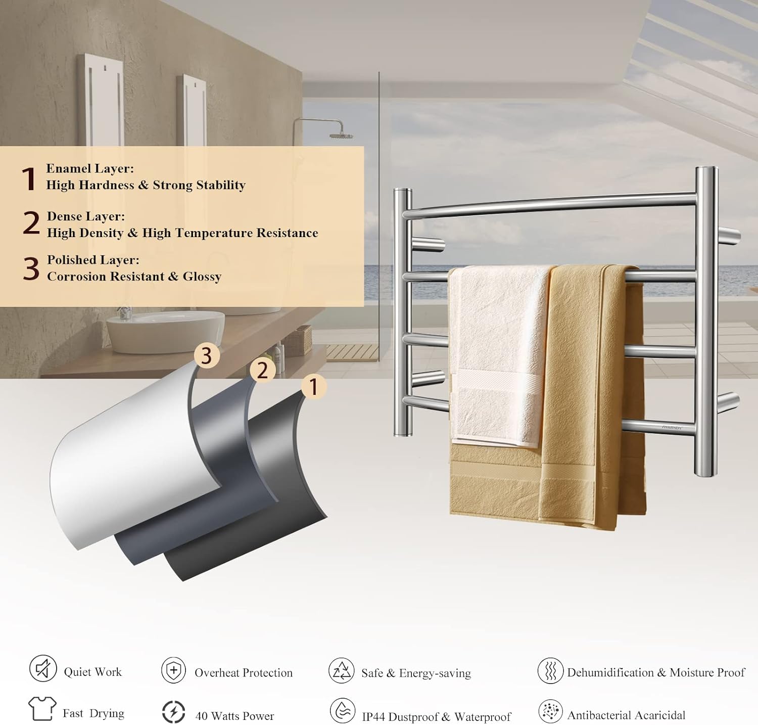 Towel Warmer Polished Chrome for Bathroom Wall Mounted Bath Towel Heater Plug-in