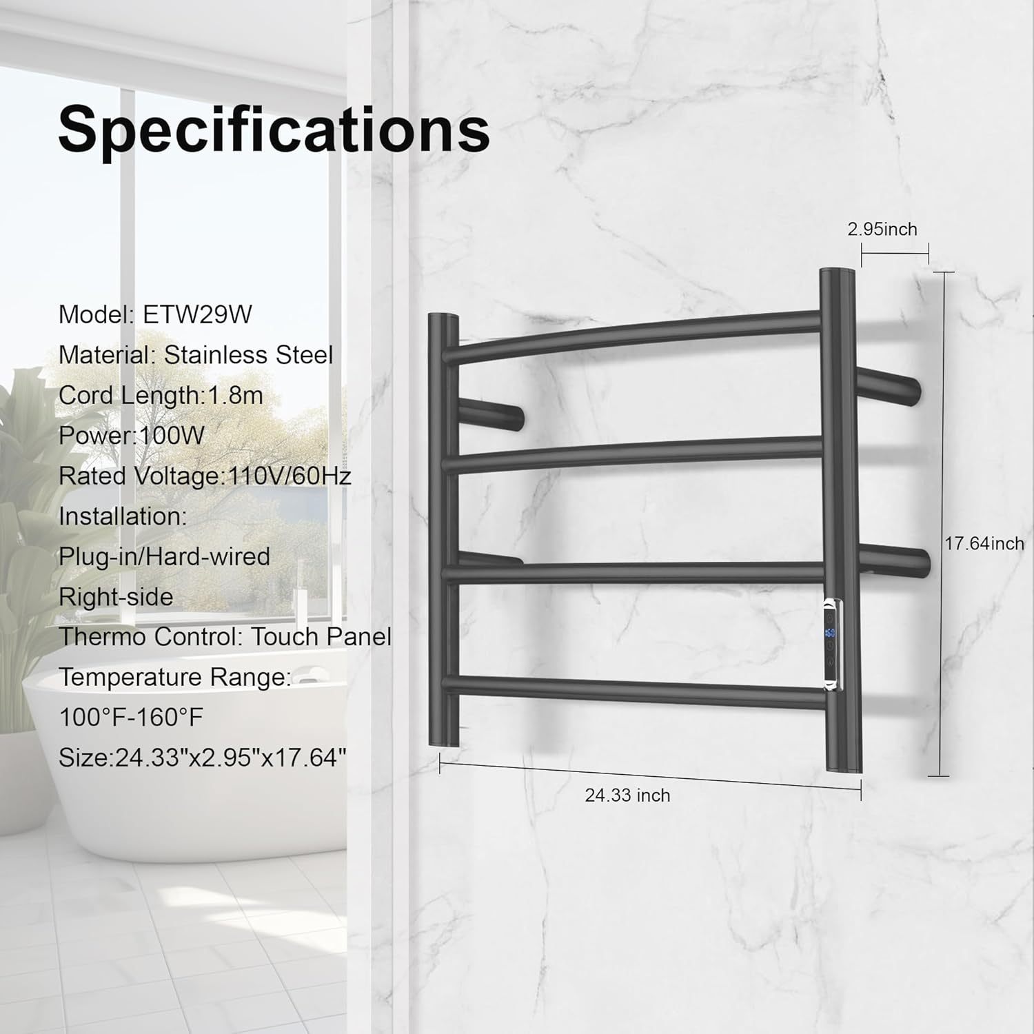 Electric Towel Warmer with Built-in Timer - Wall Mounted Bathroom Heated Towel Rack