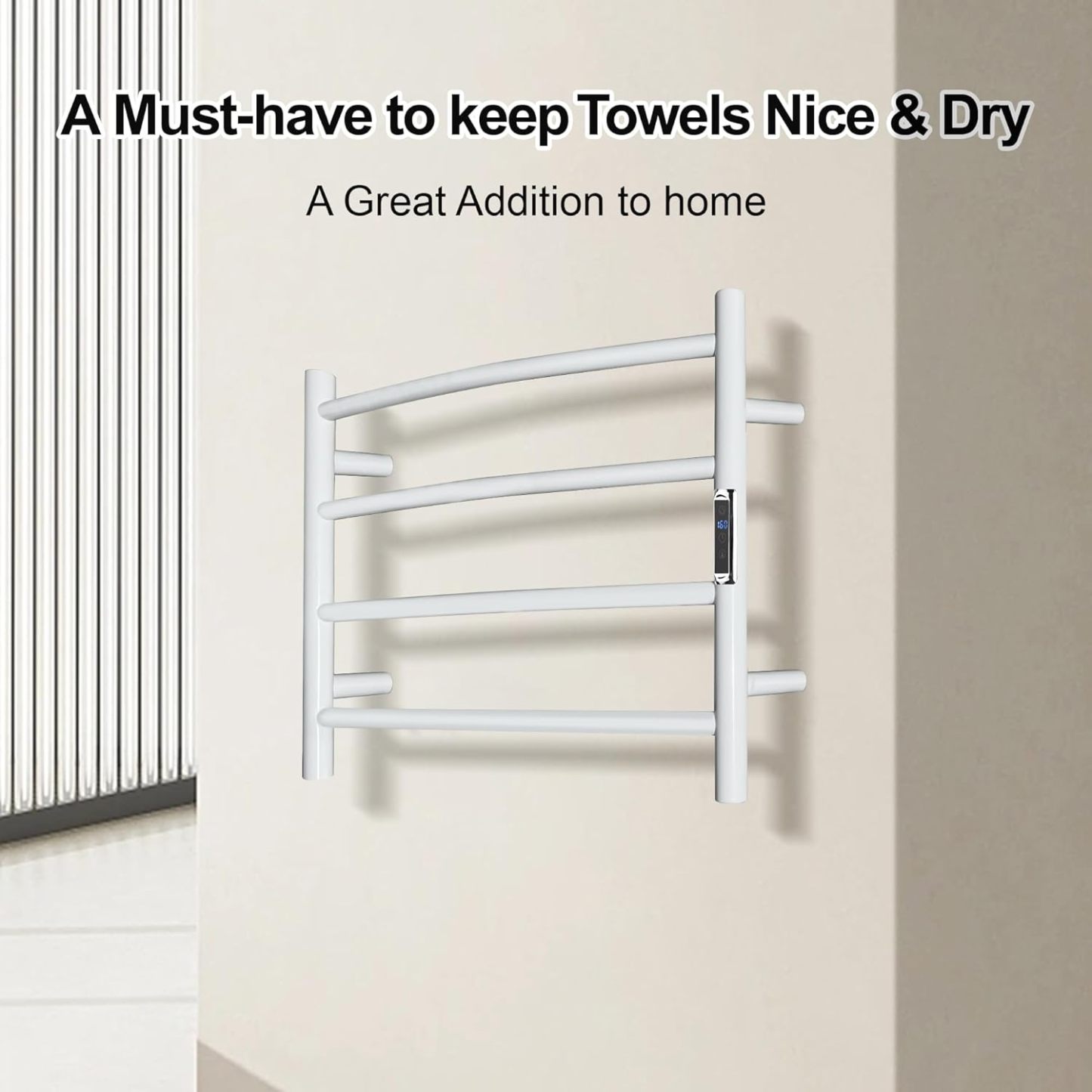 Towel Warmer with Built-in Timer Bathroom Wall Mounted Bath Towel Heater Plug-in Electric Heated Towel Rack Stainless Steel Curved Round Oil Rubbed Drying Rack