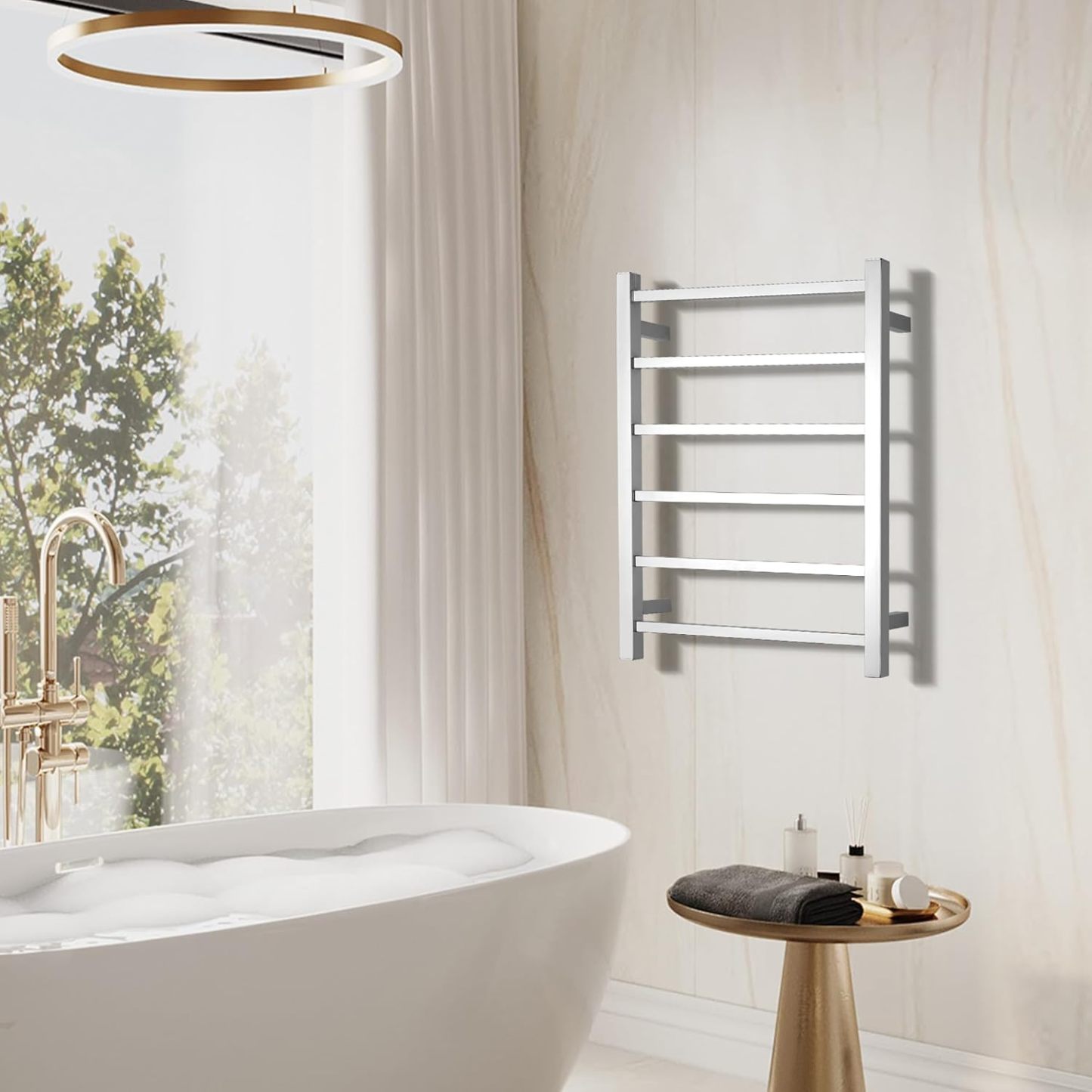 Wall Mounted Bathroom Heated Towel Rack, Plug-in Design & Brushed Stainless Steel Finish