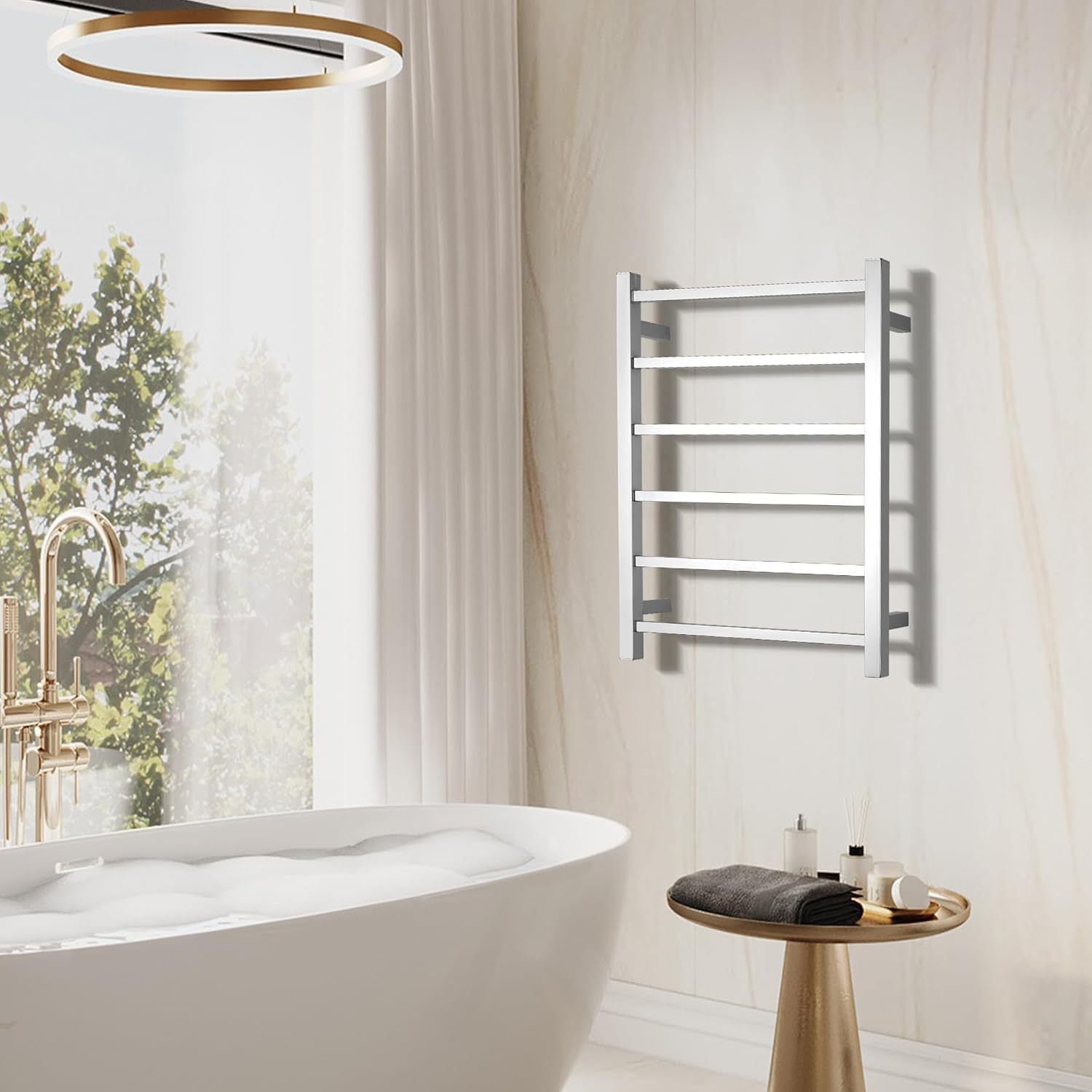 Wall Mounted Bathroom Heated Towel Rack, Plug-in Design & Brushed Stainless Steel Finish