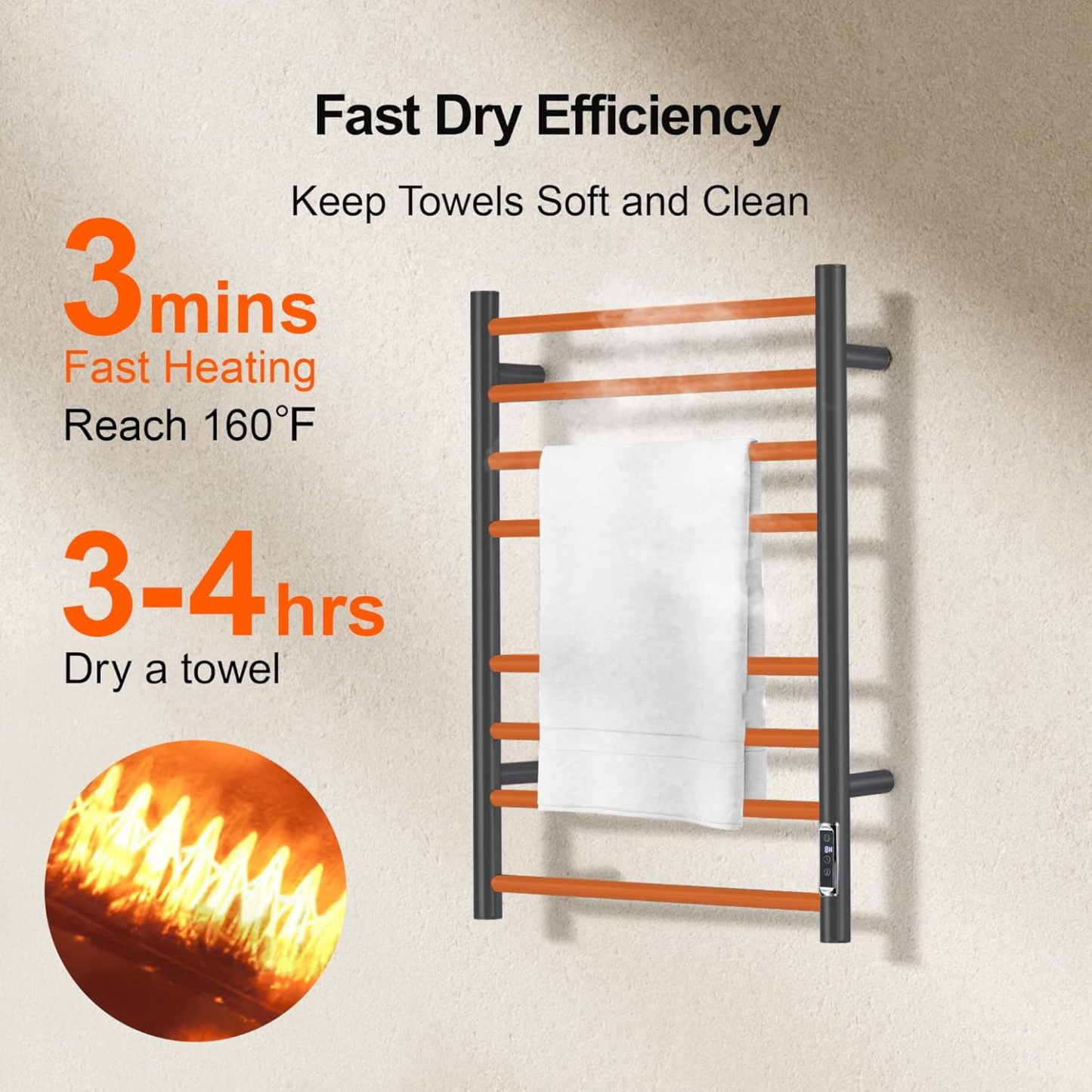 Electric Towel Warmer with Built-in Timer - Wall Mounted Bathroom Heated Towel Rack