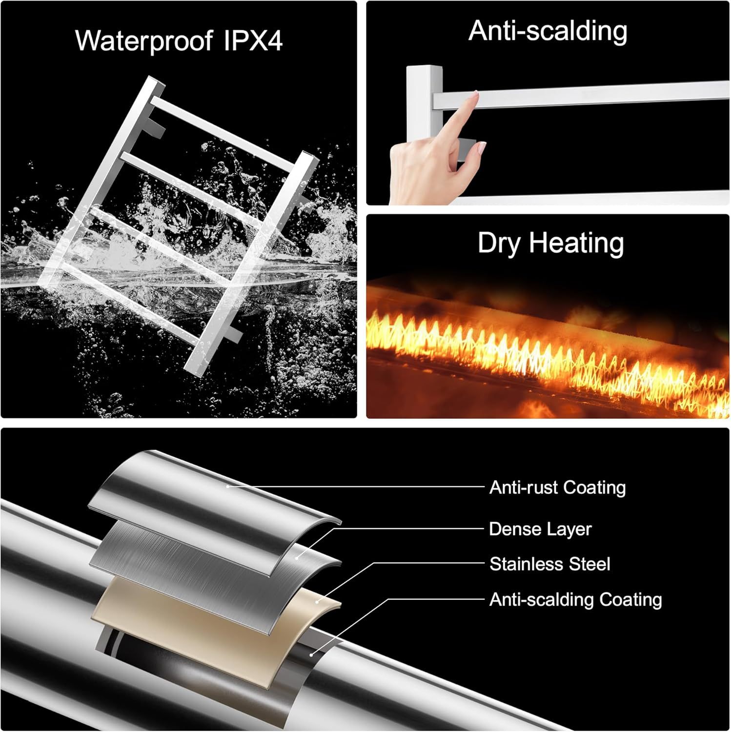 Towel Warmer Polished Chrome for Bathroom Wall Mounted Bath Towel Heater Plug-in Electric Heated Towel Rack 35W