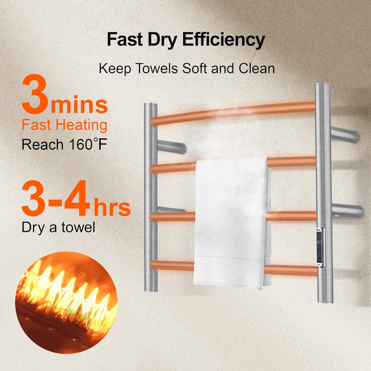 Towel Warmer with Built-in Timer for Bathroom Wall Mounted Bath Towel Heater Plug-in Electric Heated Towel Rack