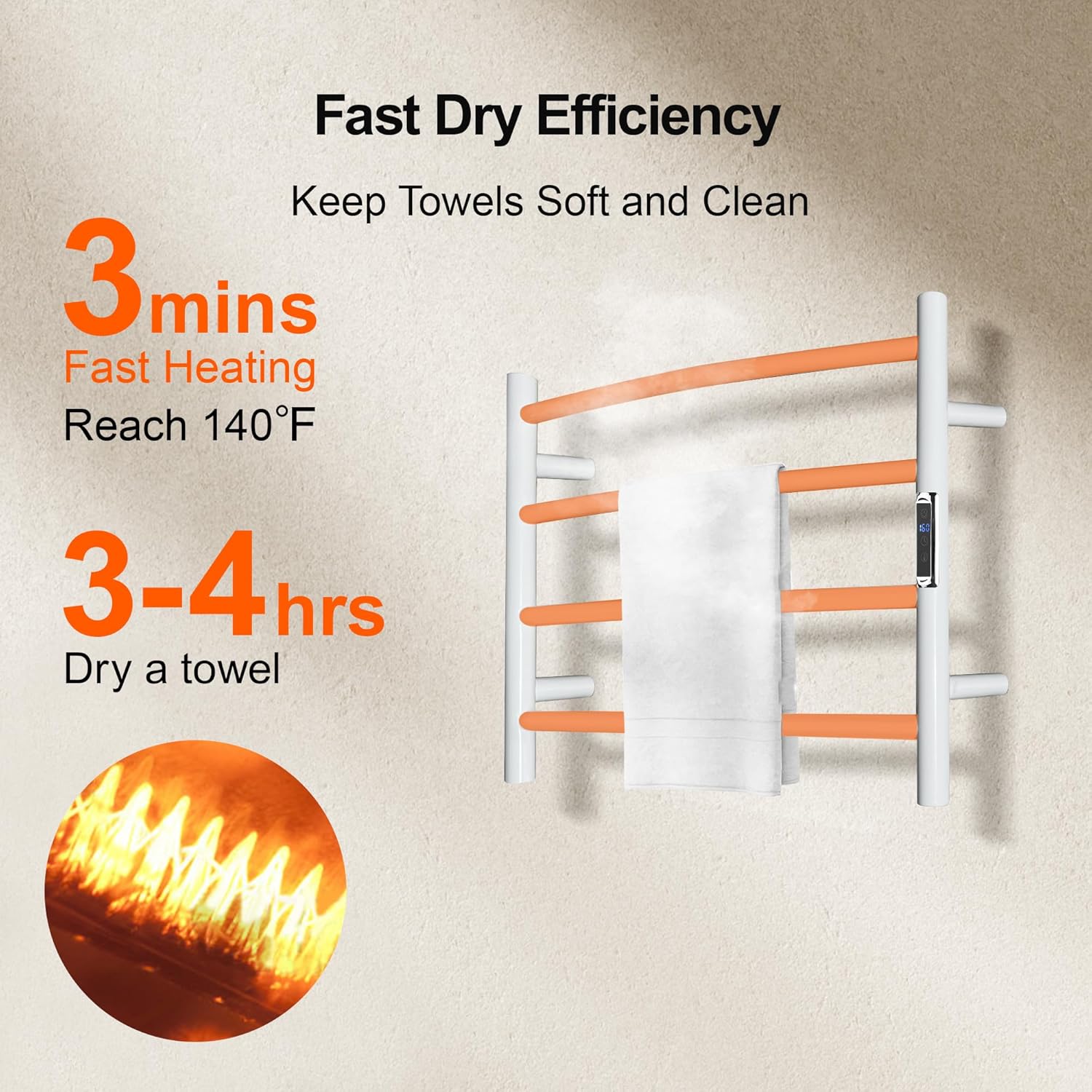 Towel Warmer with Built-in Timer Bathroom Wall Mounted Bath Towel Heater Plug-in Electric Heated Towel Rack Stainless Steel Curved Round Oil Rubbed Drying Rack