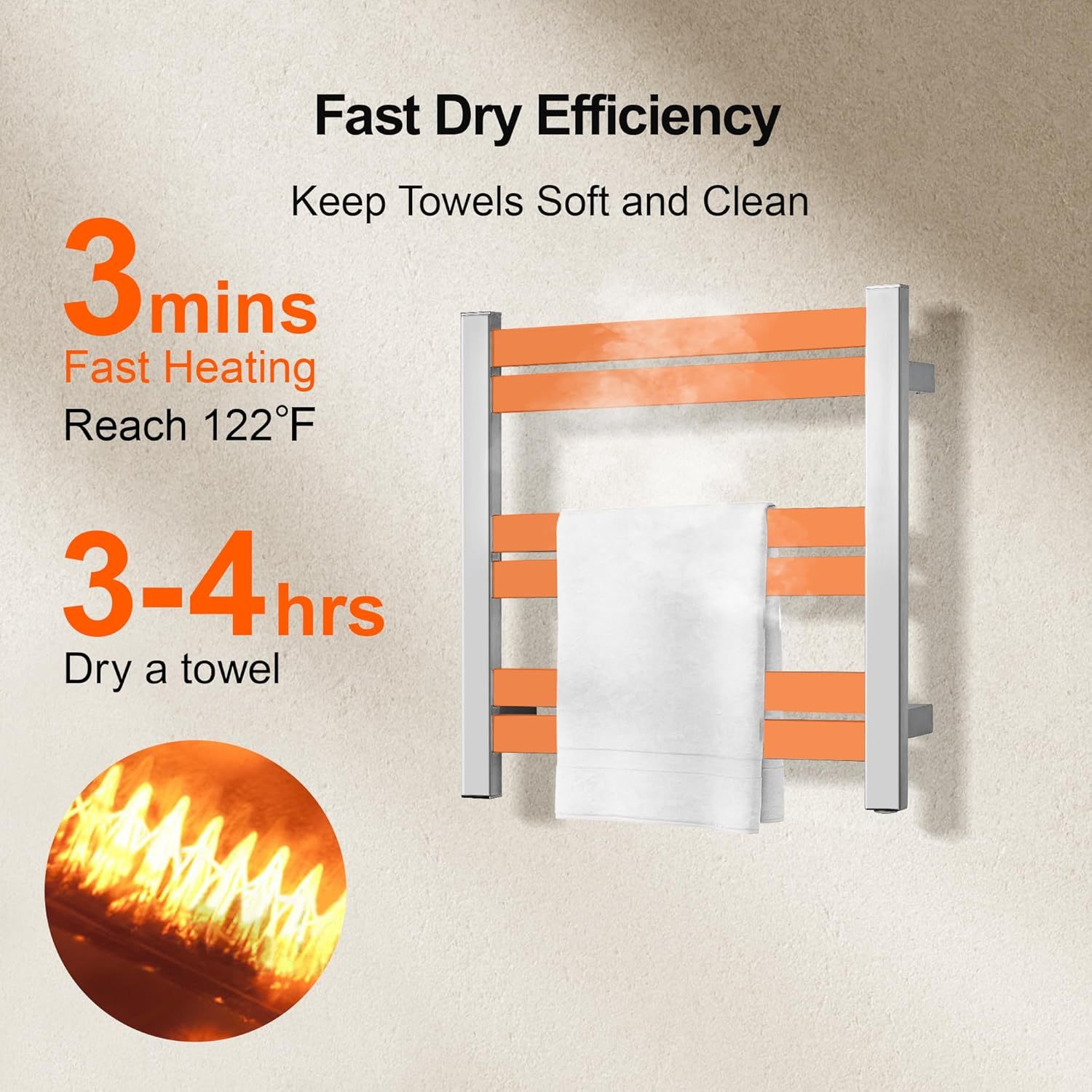 Electric Towel Warmer,Drying Towel Rack Heated Towel Rack,Wall Mounted Towel Warmer Rack,6 Bars