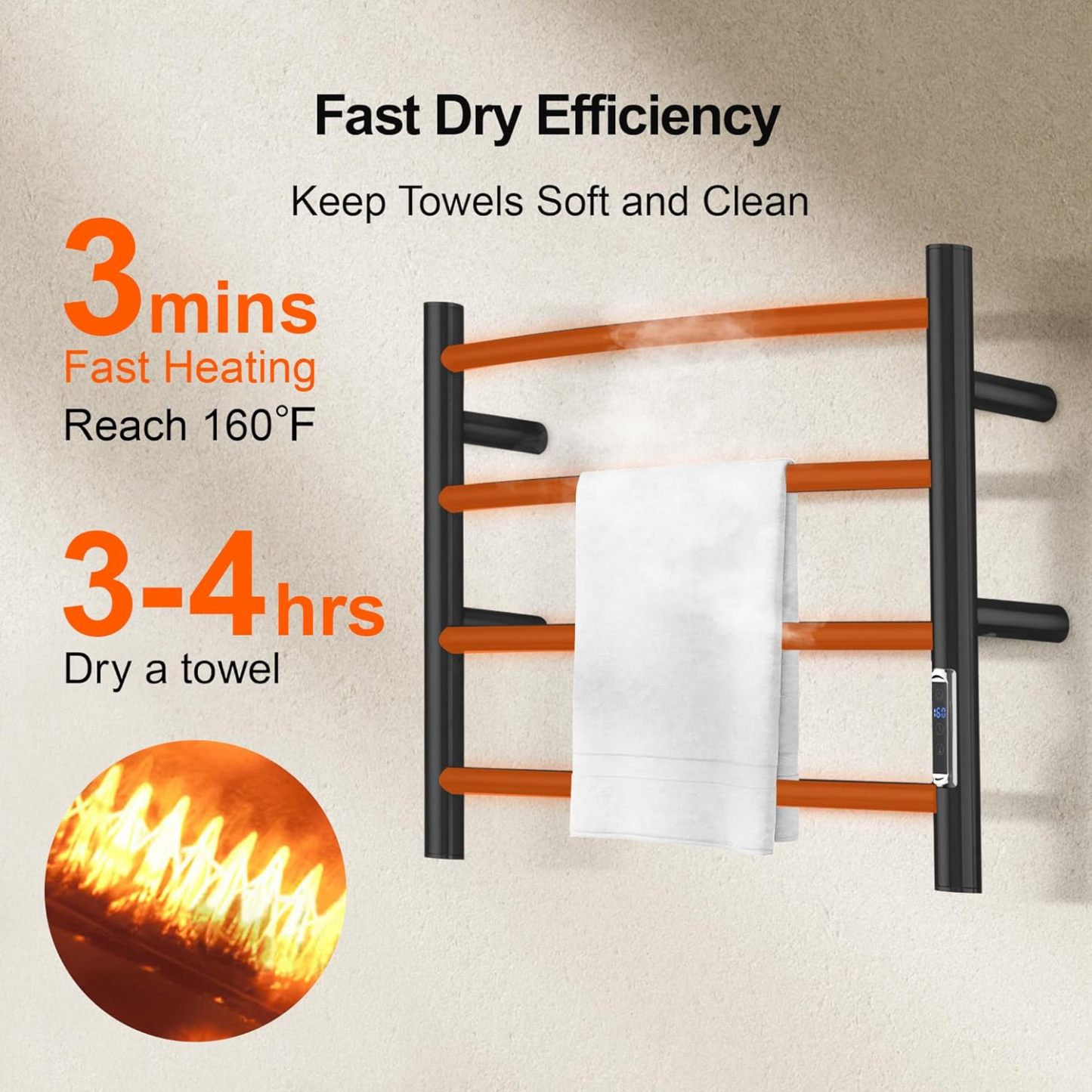 Electric Towel Warmer with Built-in Timer - Wall Mounted Bathroom Heated Towel Rack