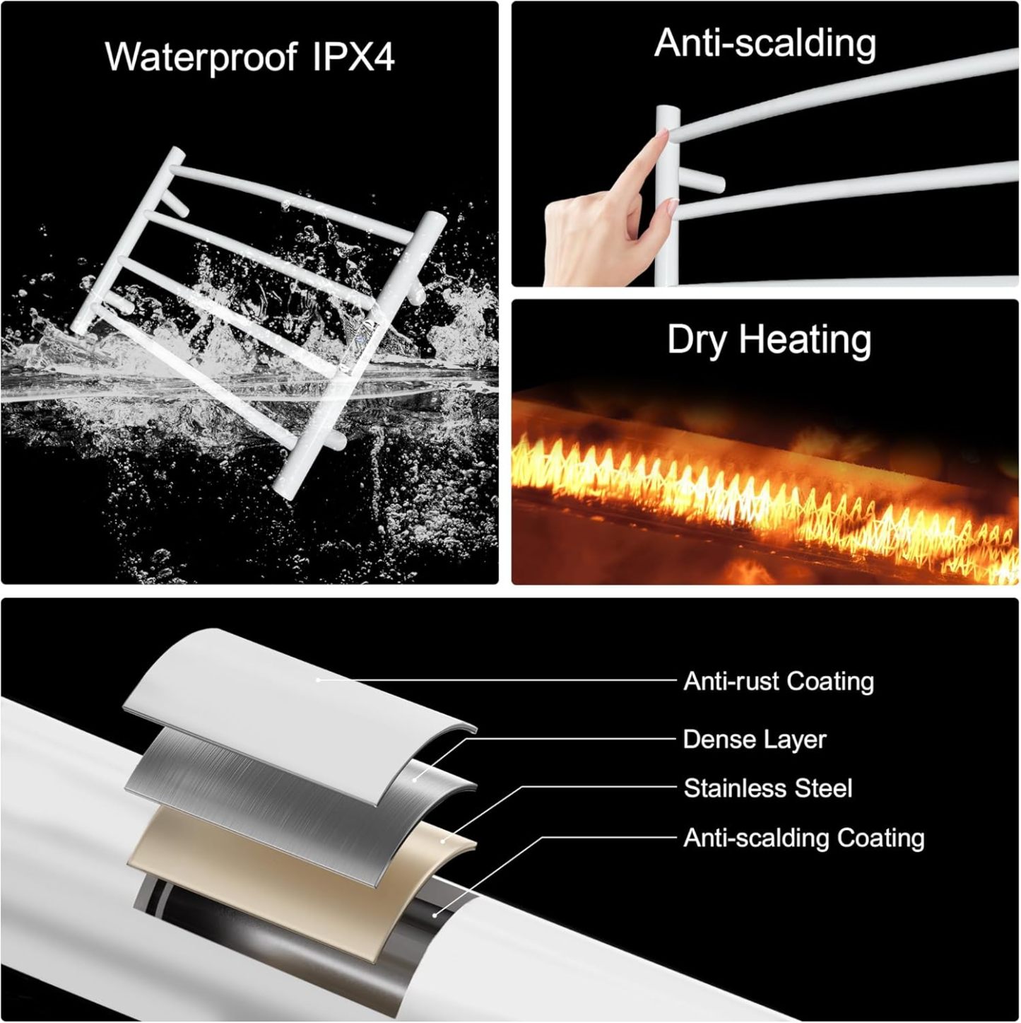 Towel Warmer with Built-in Timer Bathroom Wall Mounted Bath Towel Heater Plug-in Electric Heated Towel Rack Stainless Steel Curved Round Oil Rubbed Drying Rack