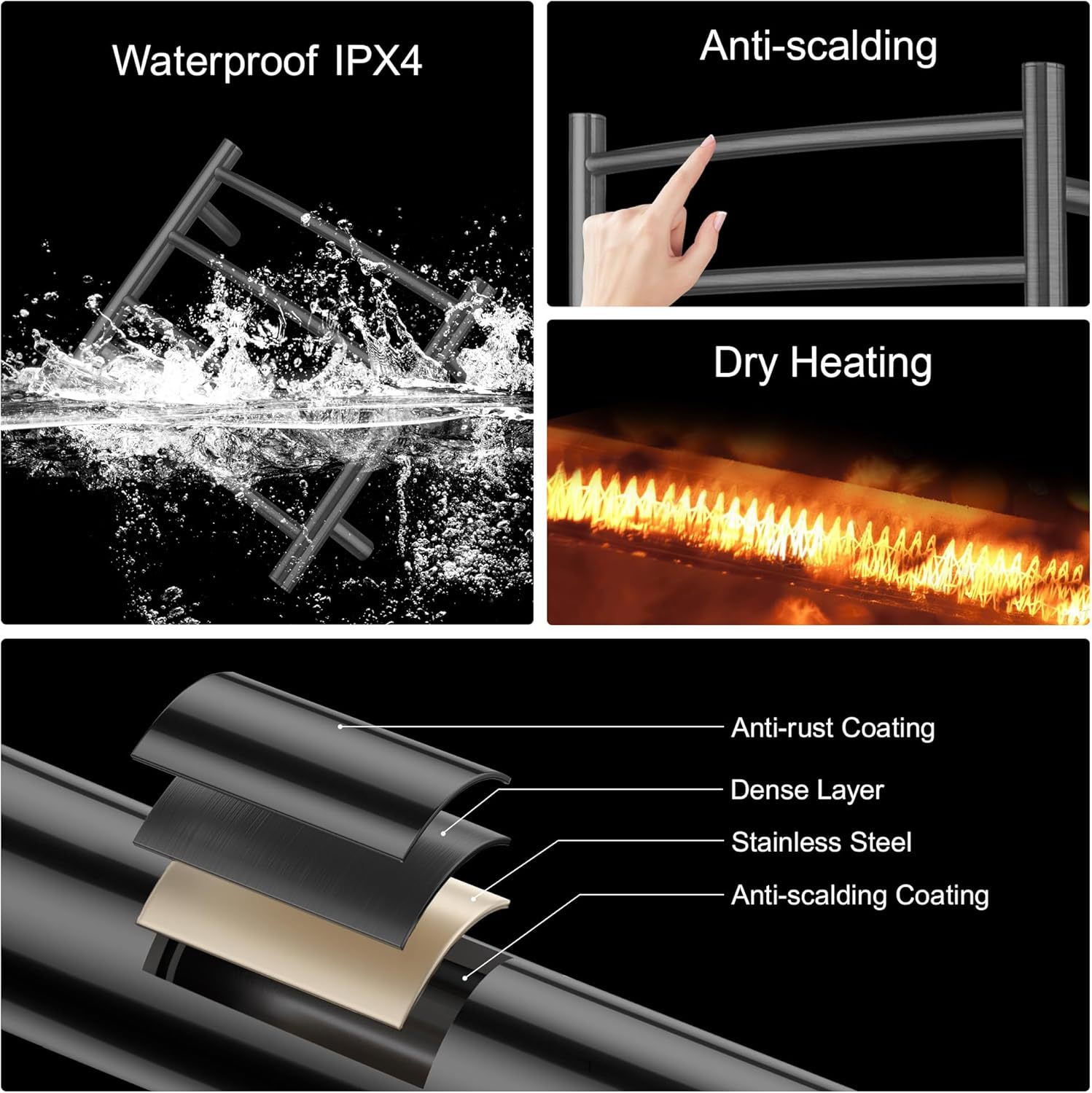 Electric Towel Warmer with Built-in Timer - Wall Mounted Bathroom Heated Towel Rack