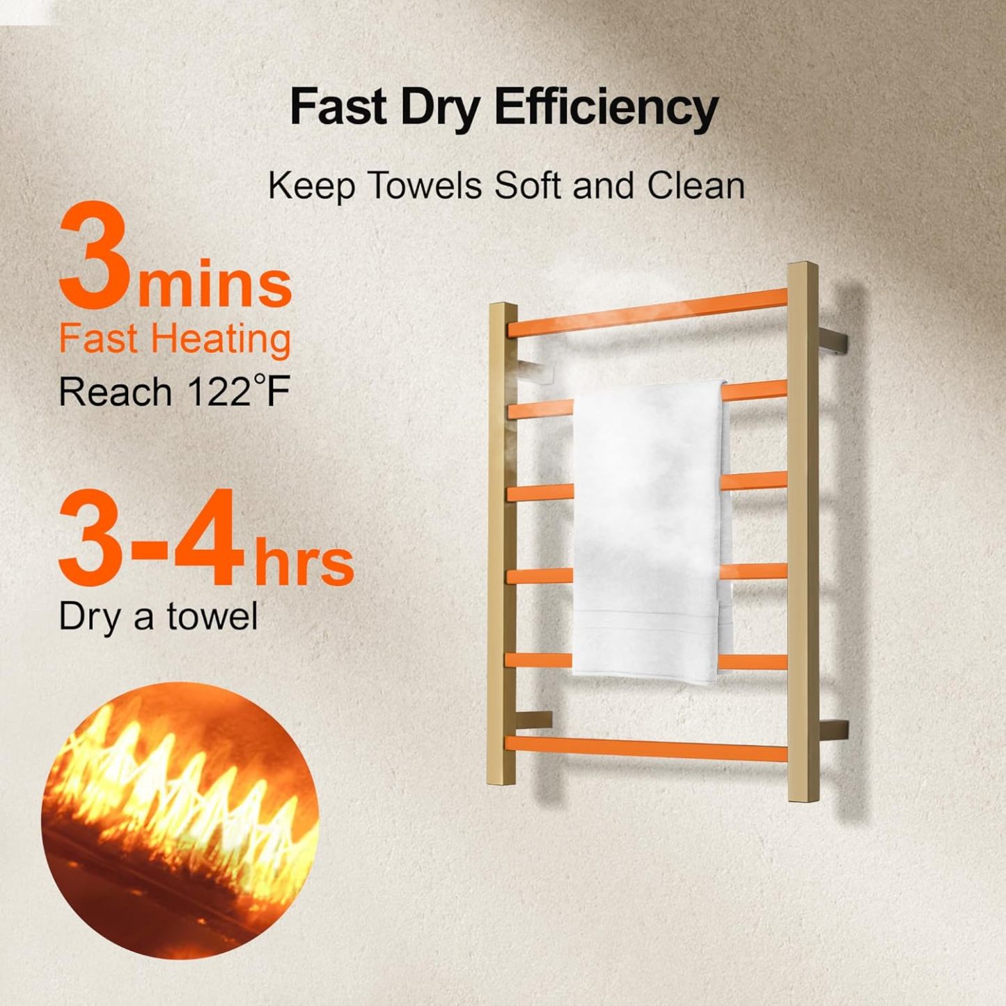 Wall Mounted Bathroom Heated Towel Rack, Plug-in Design & Brushed Stainless Steel Finish