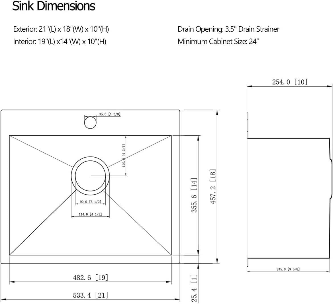 21 Stainless Steel Drop In Kitchen Bar Sink, 10” 18 Gauge Stainless Steel Kitchen Outdoor Sink