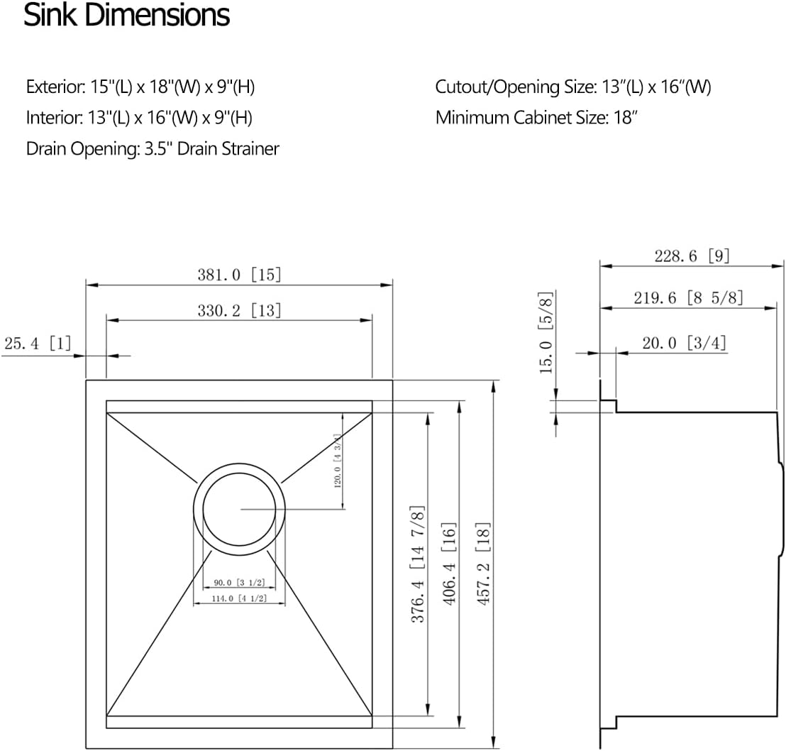 15 Black Undermount Kitchen Bar Sink, 15” x 18” x 9” 18 Gauge Black Stainless Steel Undermount Workstation Outdoor Small Kitchen Sink