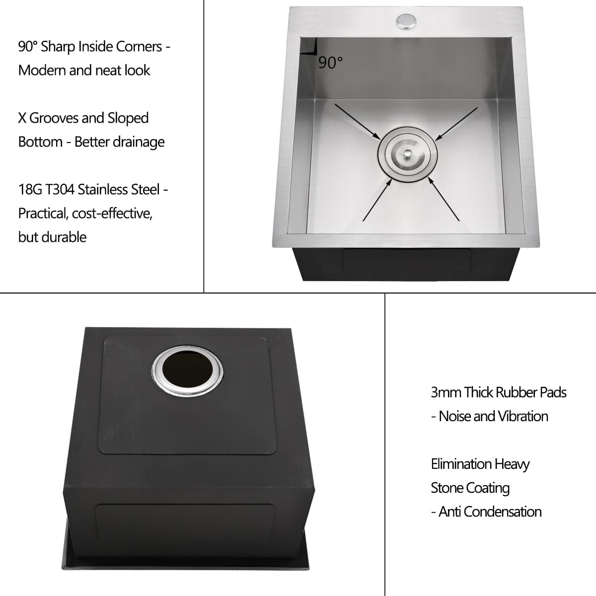 18 Inch Drop In Stainless Steel Kitchen Bar Sink, 18” x 18” x 10” 18 Gauge Stainless Steel Small Kitchen Outdoor Sink