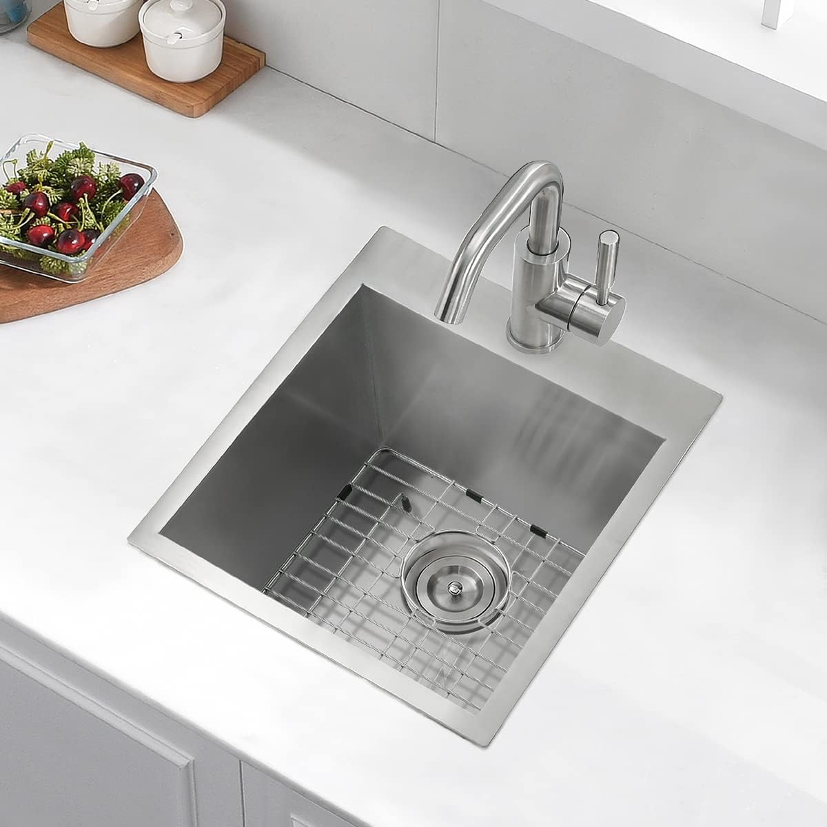 18 Inch Drop In Stainless Steel Kitchen Bar Sink, 18” x 18” x 10” 18 Gauge Stainless Steel Small Kitchen Outdoor Sink