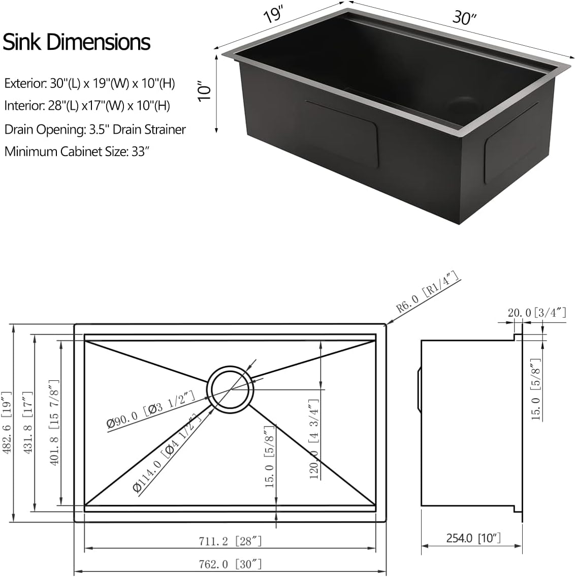 30 Black Stainless Steel Undermount Kitchen Sink, 30x19x10 Inches Black Stainless Steel Undermount Workstation Kitchen Sink with Accessories