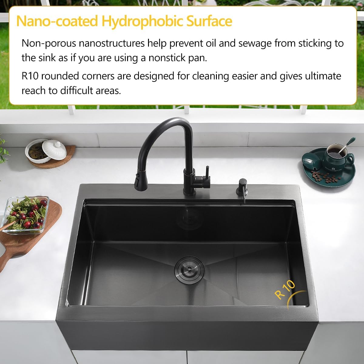 33 Gunmetal Black Drop In Kitchen Farmhouse Sink, 16 Gauge 33x22 Black Stainless Steel Drop in Top mount Workstation Farmhouse Kitchen Sink with Apron Front