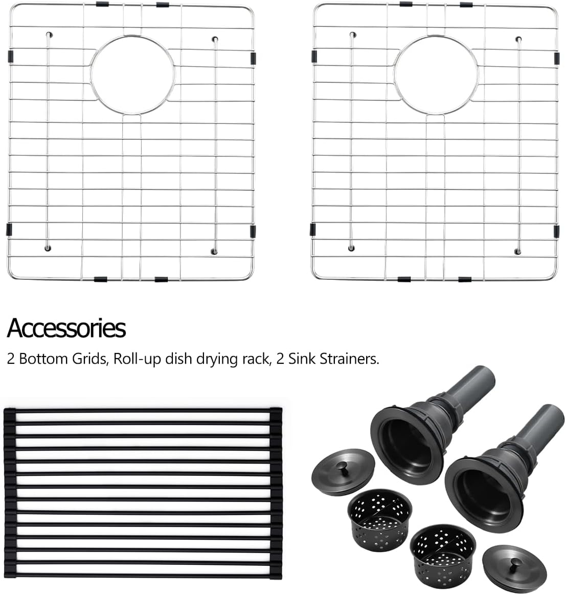 33 Inch Gunmetal Black Undermount Double Bowl Kitchen Farmhouse Sink, 16 Gauge Deep Gunmetal Black Stainless Steel 33x20 Undermount Double Bowl Kitchen Sink with Apron Front