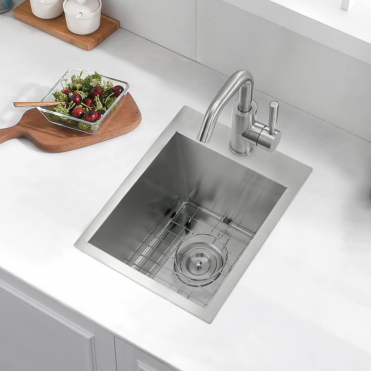 15 Inches Drop In Stainless Steel Kitchen Bar Sink, 15” x 18” x 10” 18 Gauge Stainless Steel Kitchen Outdoor Sink