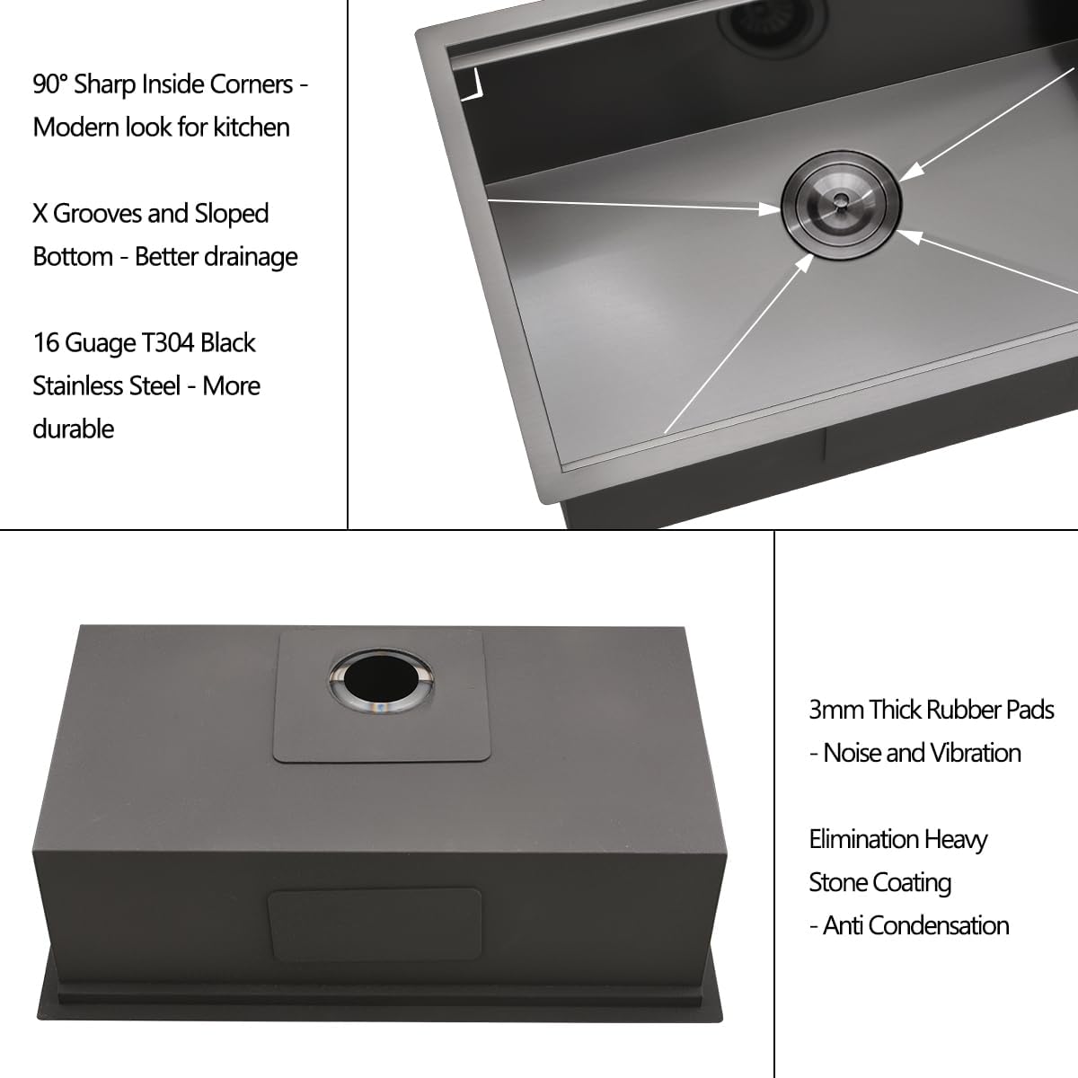 30 Black Stainless Steel Undermount Kitchen Sink, 30x19x10 Inches Black Stainless Steel Undermount Workstation Kitchen Sink with Accessories