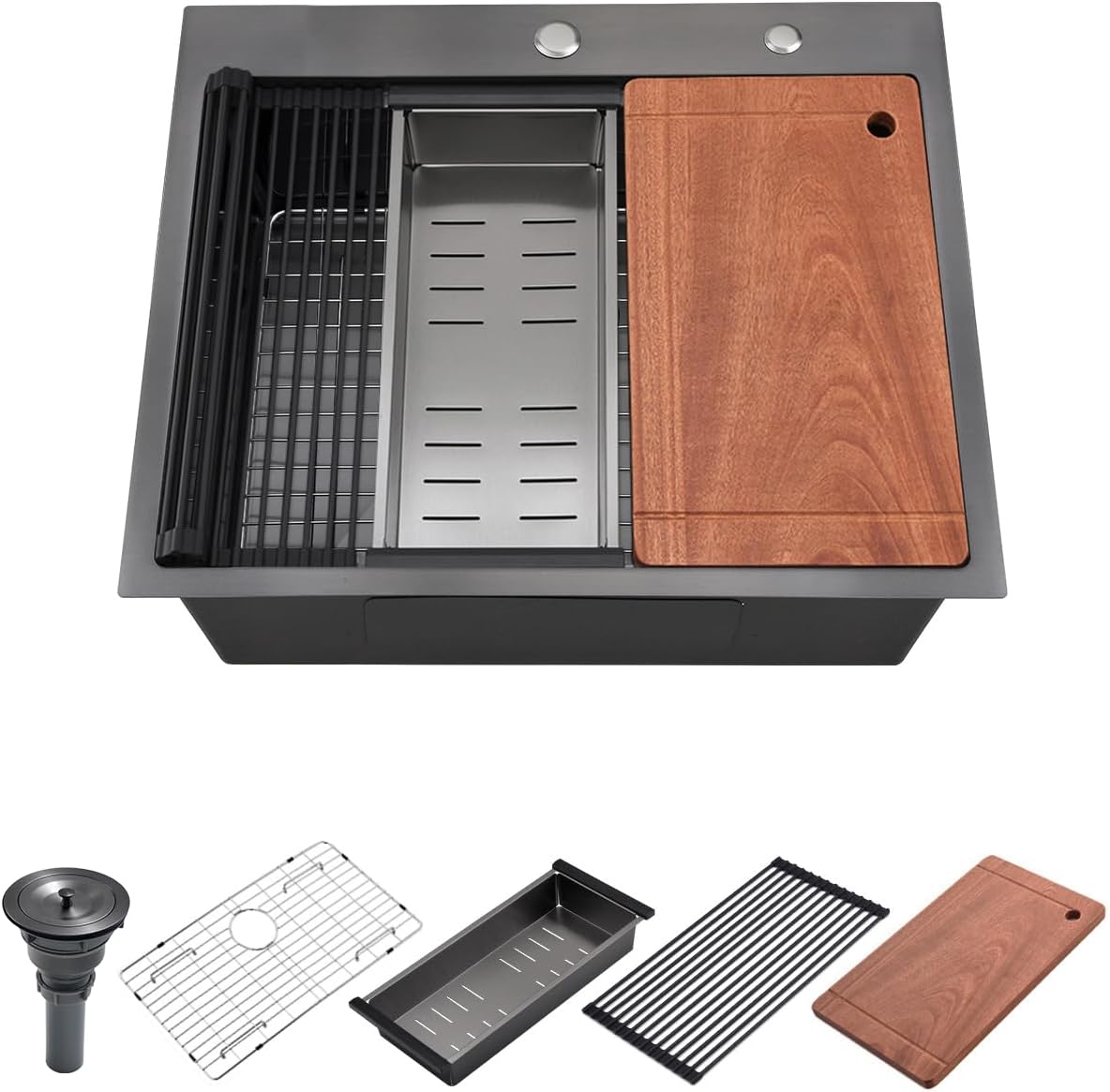 15 Drop In Black Kitchen Bar Sink, 15x20x10 Inches 16 Gauge Gunmetal Black Stainless Steel Drop In Workstation Topmount Small Kitchen Sink