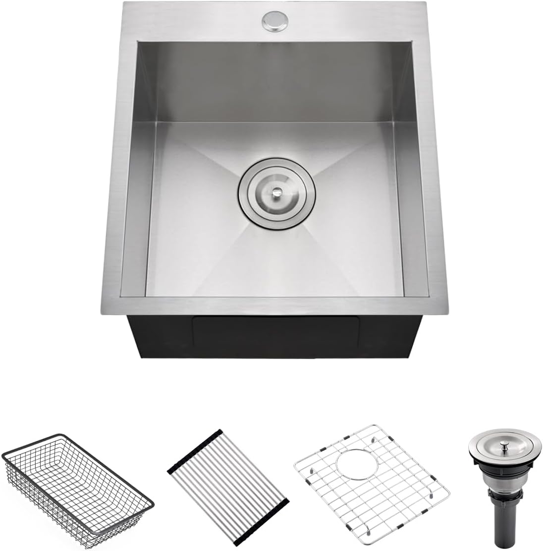 18 Inch Drop In Stainless Steel Kitchen Bar Sink, 18” x 18” x 10” 18 Gauge Stainless Steel Small Kitchen Outdoor Sink