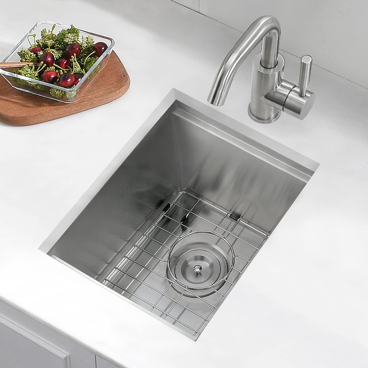 15 Inch Undermount Stainless Steel Kitchen Bar Sink, 15” x 18” x 9” 18 Gauge Stainless Steel Undermount Workstation Outdoor Small Kitchen Sink