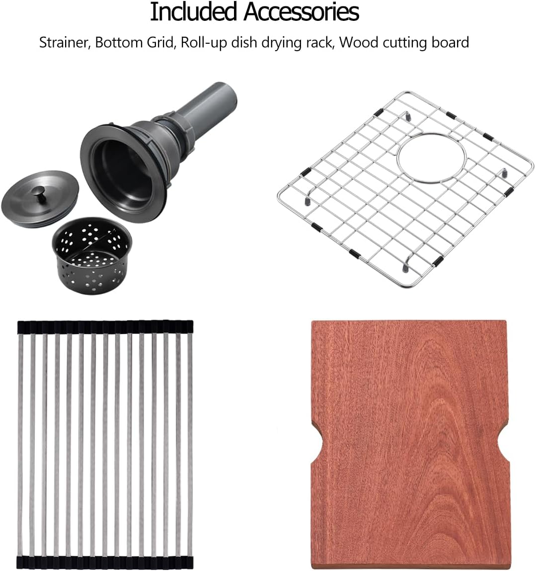 15 Black Undermount Kitchen Bar Sink, 15” x 18” x 9” 18 Gauge Black Stainless Steel Undermount Workstation Outdoor Small Kitchen Sink