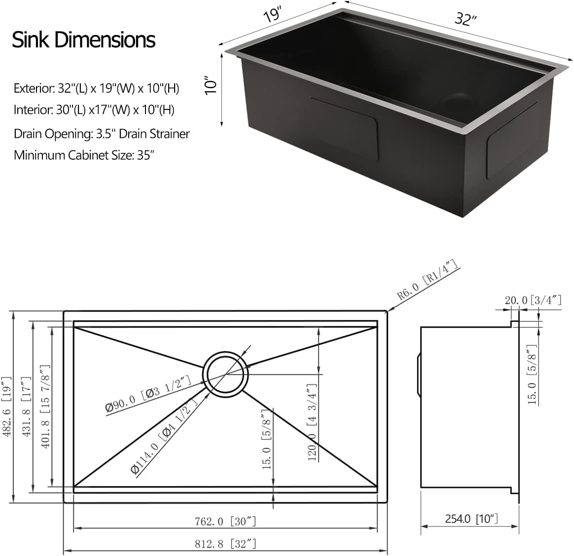32 Black Undermount Workstation Kitchen Sink, 32x19 Inches 16 Gauge Gunmetal Black Stainless Steel Undermount Workstation Kitchen Sink