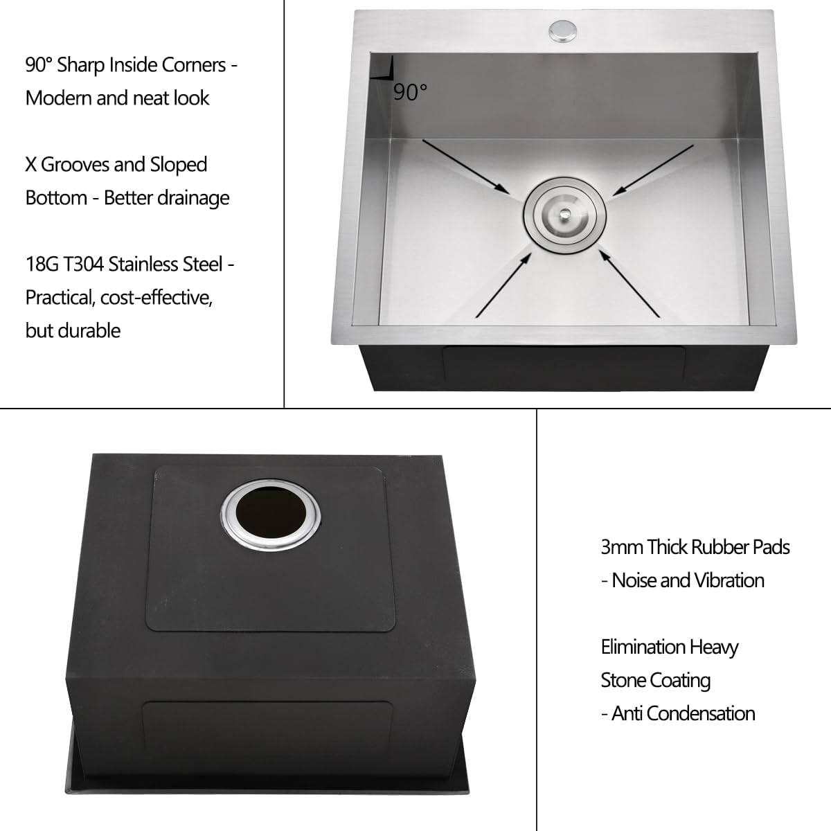 21 Stainless Steel Drop In Kitchen Bar Sink, 10” 18 Gauge Stainless Steel Kitchen Outdoor Sink