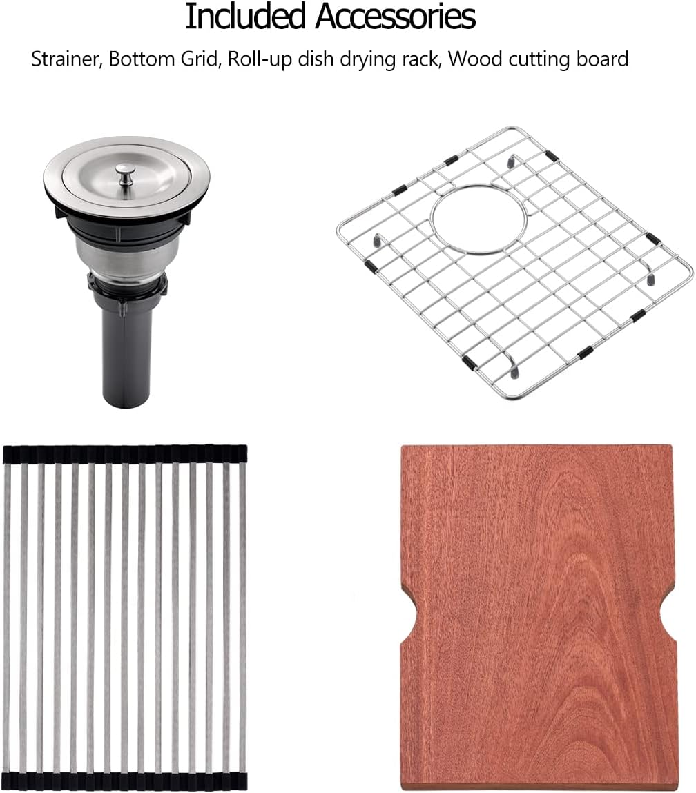 15 Inch Undermount Stainless Steel Kitchen Bar Sink, 15” x 18” x 9” 18 Gauge Stainless Steel Undermount Workstation Outdoor Small Kitchen Sink