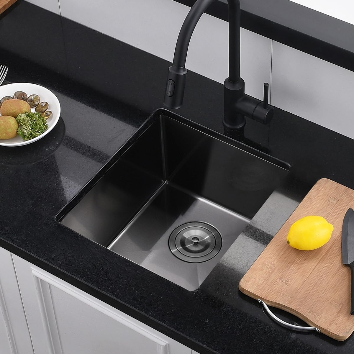 15x17 Black Undermount Kitchen Bar Sink, 16 Gauge Deep Gunmetal Black Stainless Steel Undermount Small Kitchen Sink