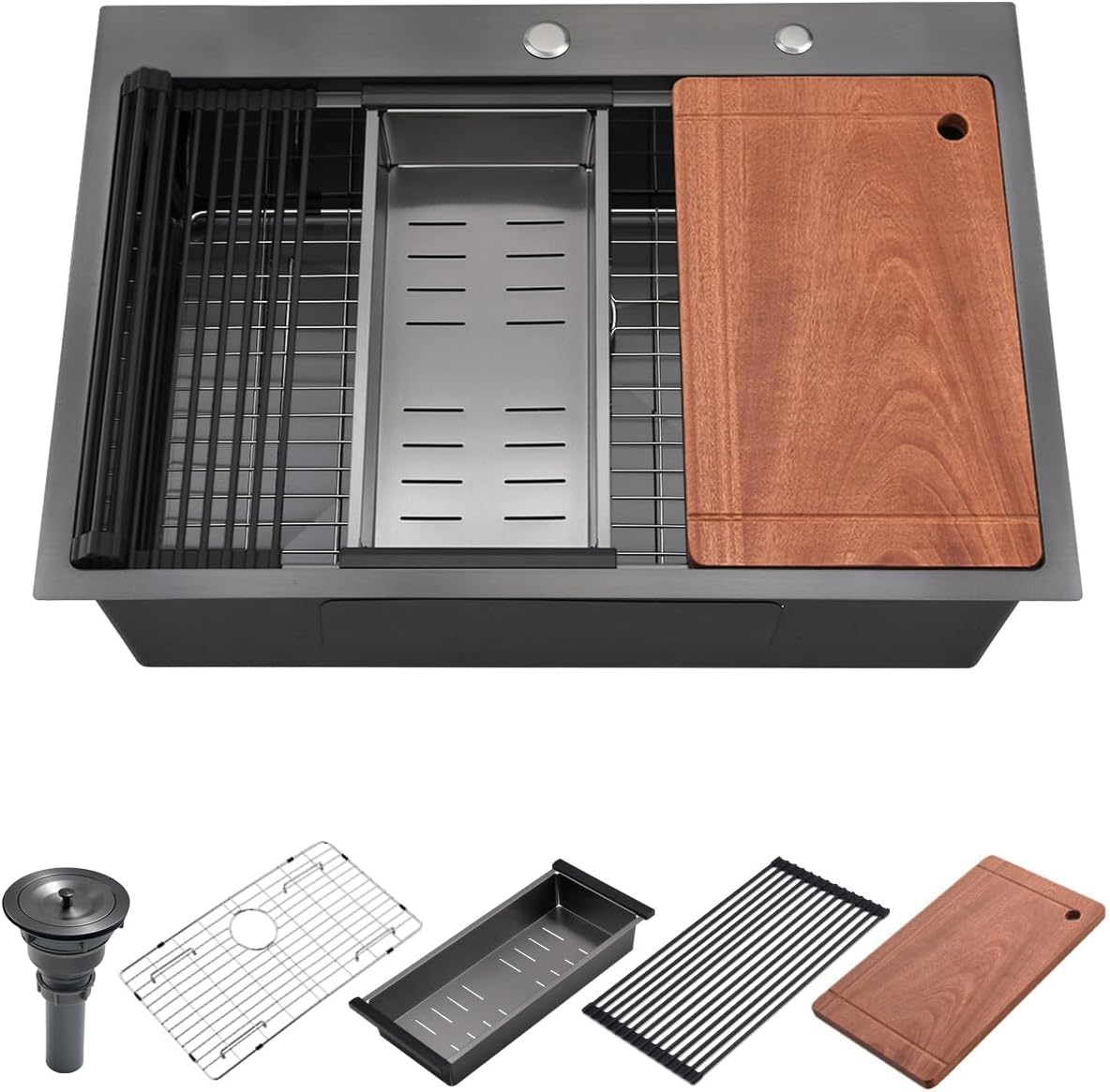 15 Drop In Black Kitchen Bar Sink, 15x20x10 Inches 16 Gauge Gunmetal Black Stainless Steel Drop In Workstation Topmount Small Kitchen Sink