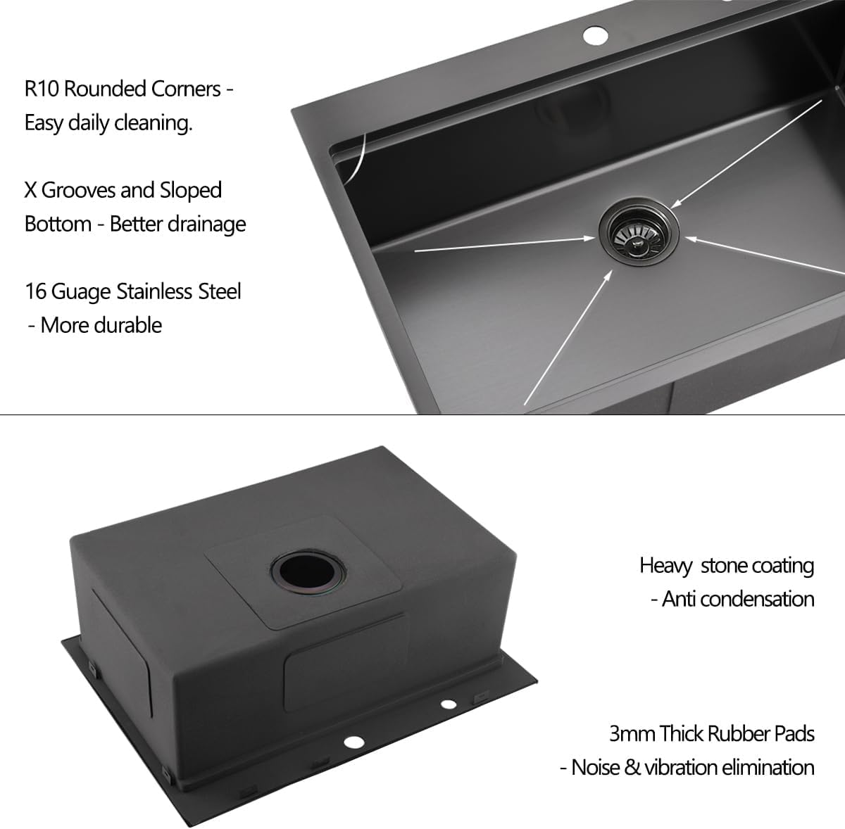 15 Drop In Black Kitchen Bar Sink, 15x20x10 Inches 16 Gauge Gunmetal Black Stainless Steel Drop In Workstation Topmount Small Kitchen Sink