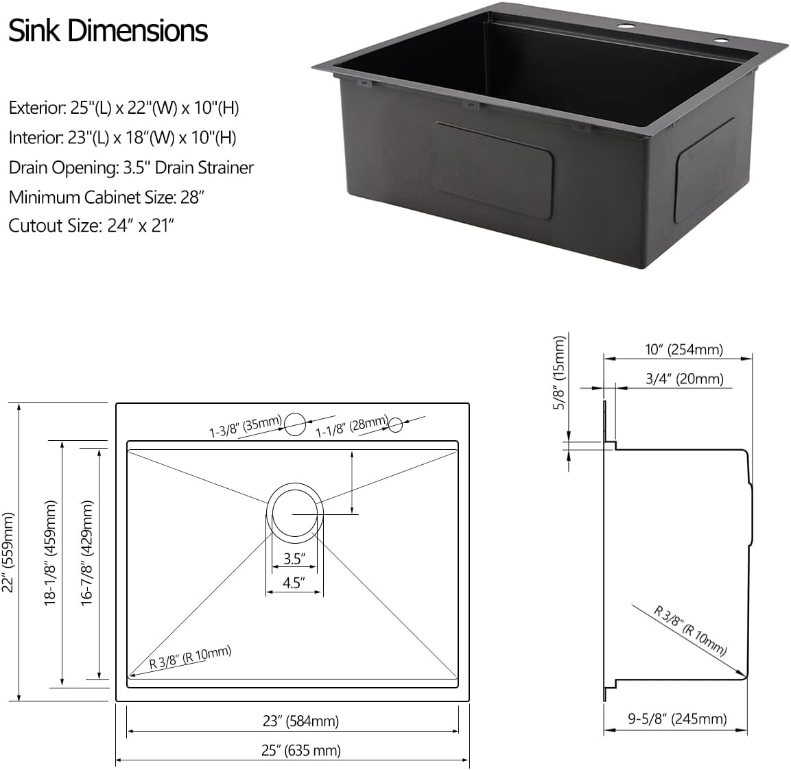 15 Drop In Black Kitchen Bar Sink, 15x20x10 Inches 16 Gauge Gunmetal Black Stainless Steel Drop In Workstation Topmount Small Kitchen Sink