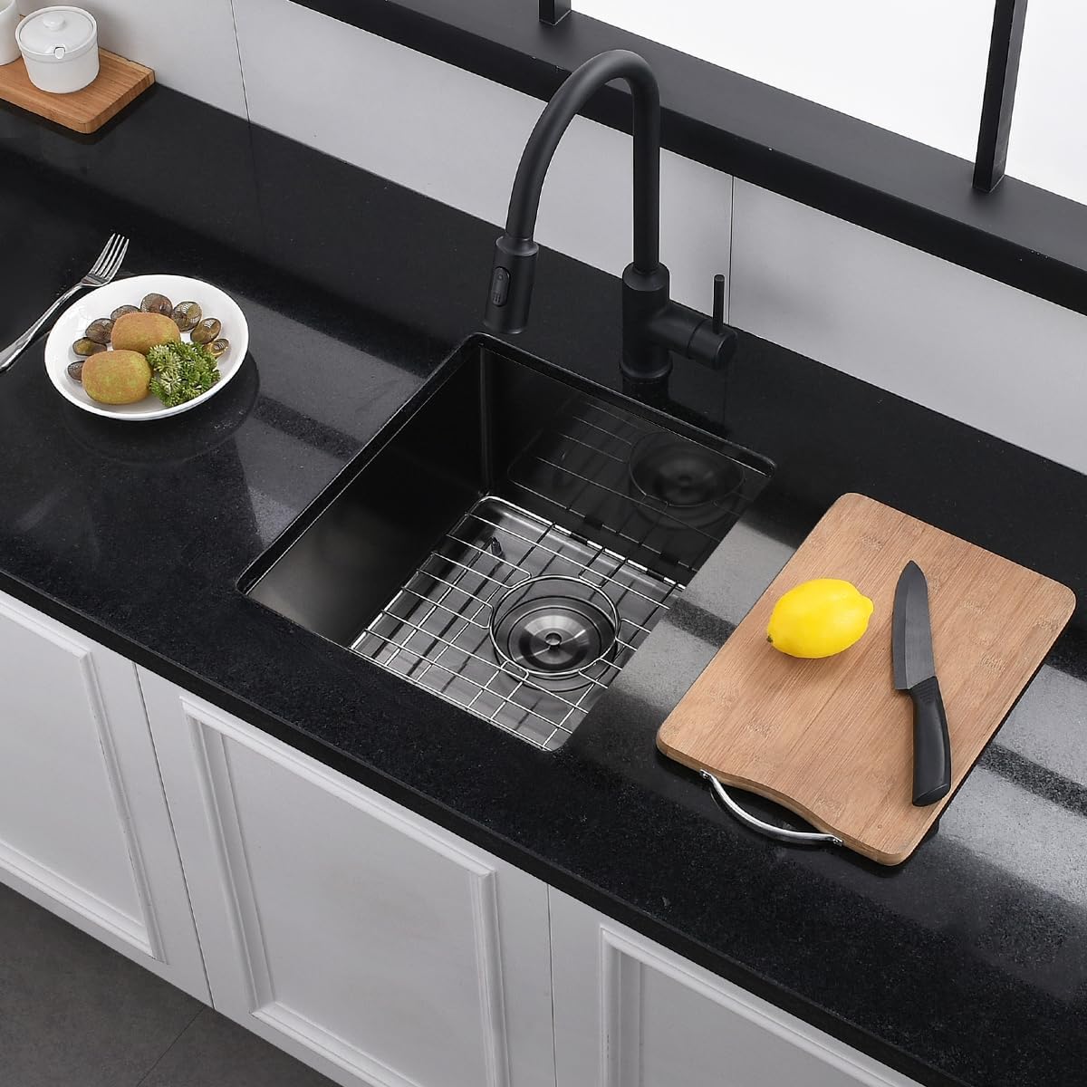 15x17 Black Undermount Kitchen Bar Sink, 16 Gauge Deep Gunmetal Black Stainless Steel Undermount Small Kitchen Sink