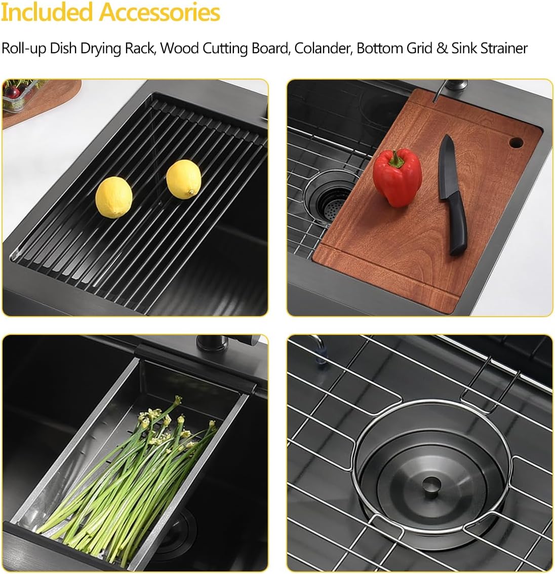 33 Gunmetal Black Drop In Kitchen Farmhouse Sink, 16 Gauge 33x22 Black Stainless Steel Drop in Top mount Workstation Farmhouse Kitchen Sink with Apron Front