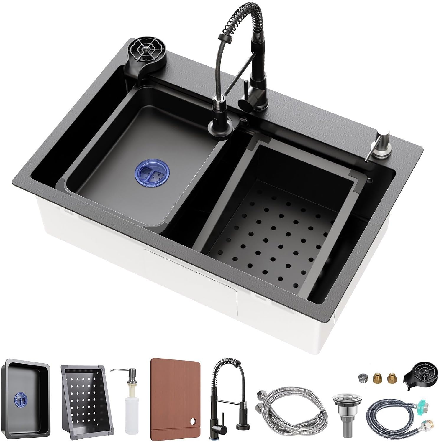 29.5 x 17.7 inch Kitchen Sink, Single Bowl Stainless Steel Sink Multifunctional Drop In Sink with Pull-Down Faucet and Multiple Accessories