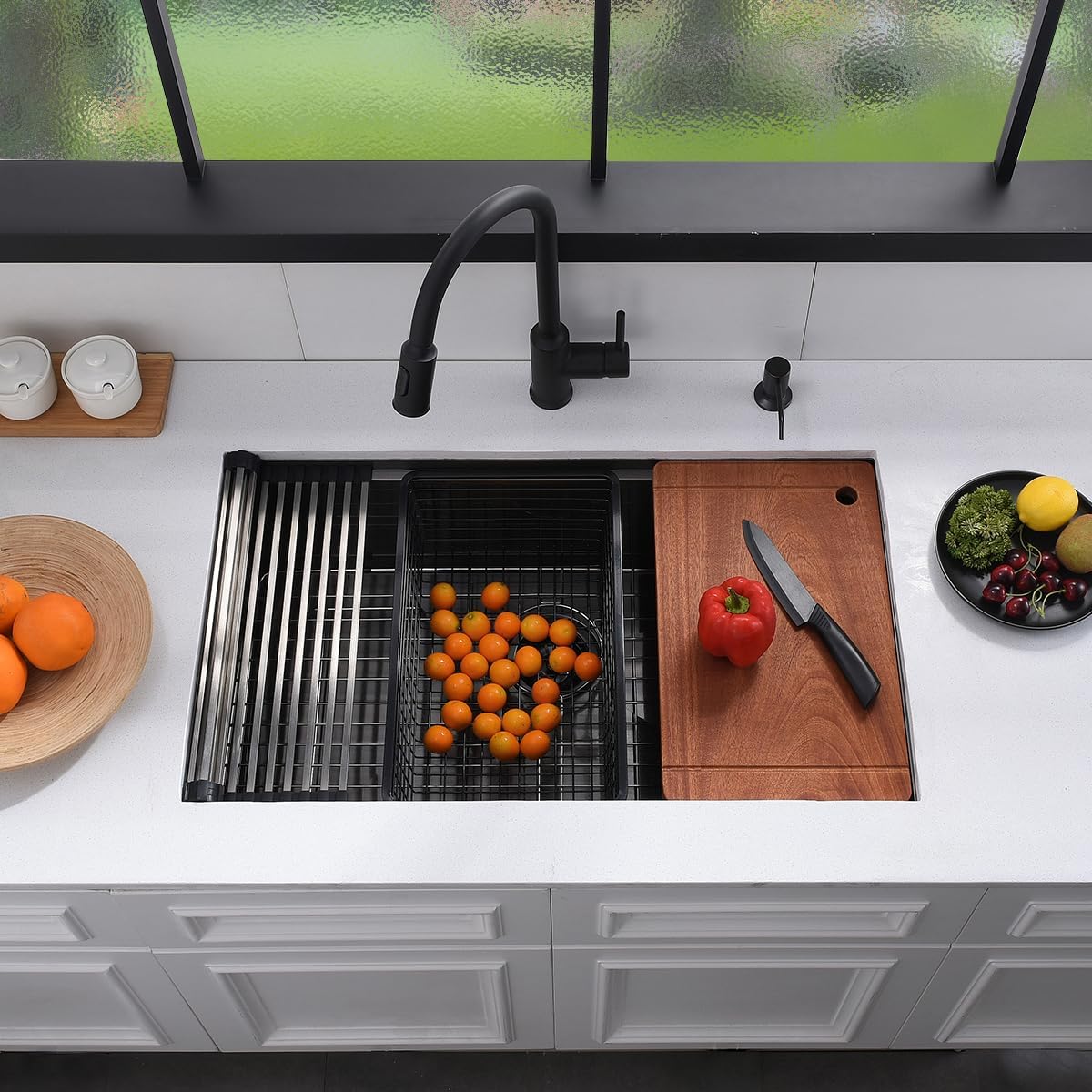 32 Black Undermount Workstation Kitchen Sink, 32x19 Inches 16 Gauge Gunmetal Black Stainless Steel Undermount Workstation Kitchen Sink