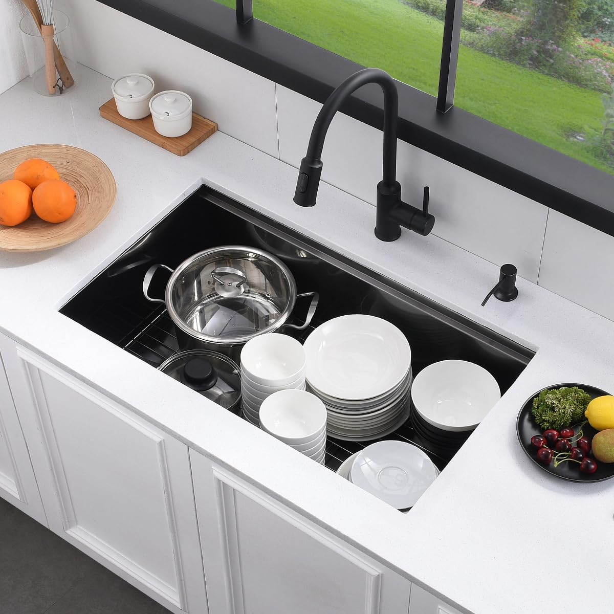 32 Black Undermount Workstation Kitchen Sink, 32x19 Inches 16 Gauge Gunmetal Black Stainless Steel Undermount Workstation Kitchen Sink