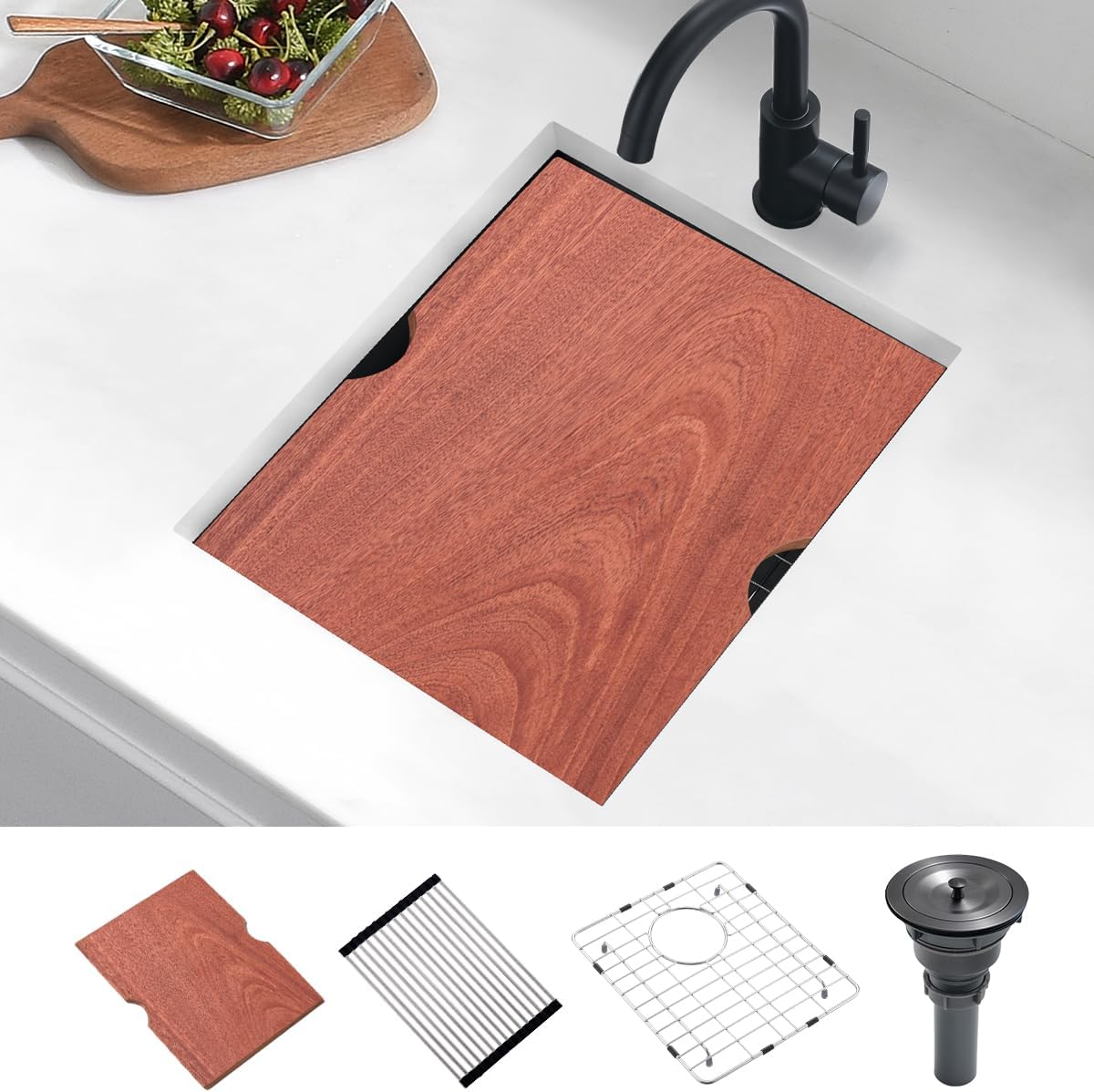 15 Black Undermount Kitchen Bar Sink, 15” x 18” x 9” 18 Gauge Black Stainless Steel Undermount Workstation Outdoor Small Kitchen Sink