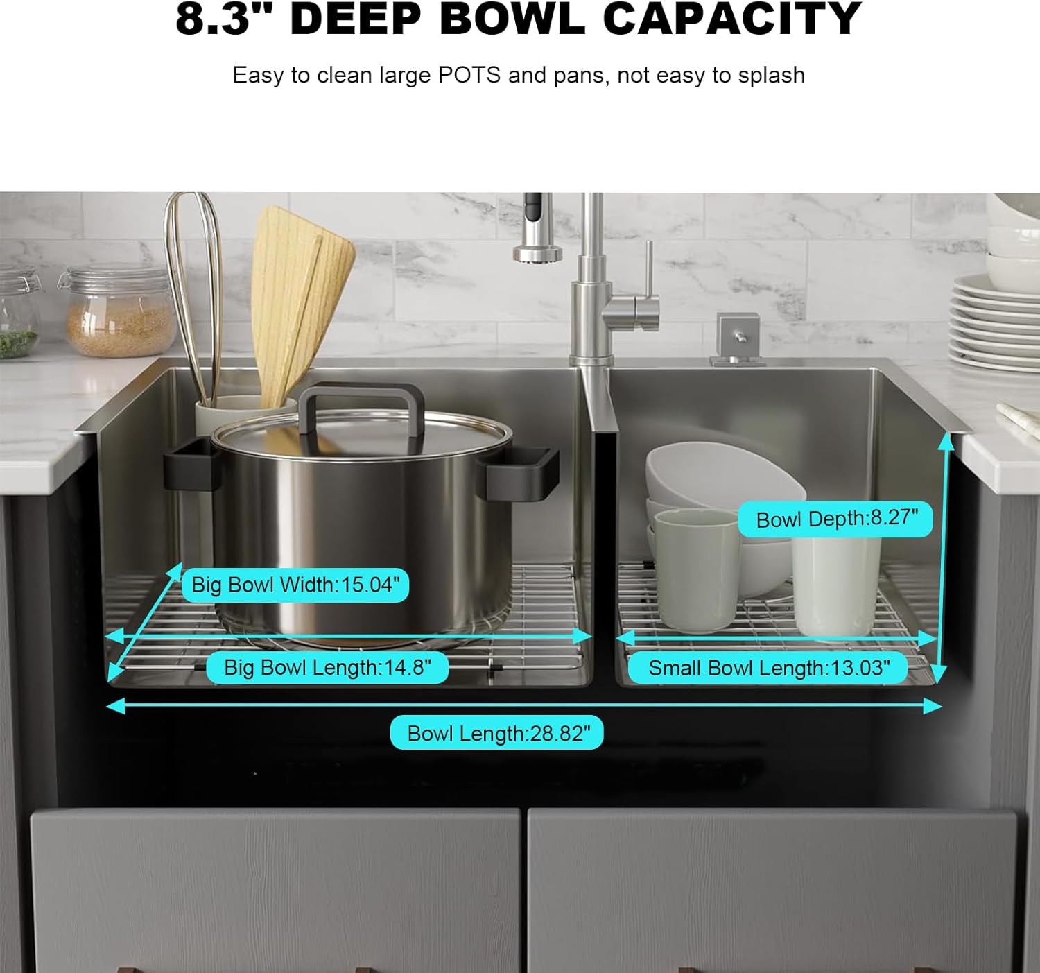 T-304 Modern Nano-Coated 30.7x16.9 Inch Stainless Steel Kitchen Sink, Drop in & Top mount Double Bowl Sinks with Drainage Pipes and Fruit Baskets