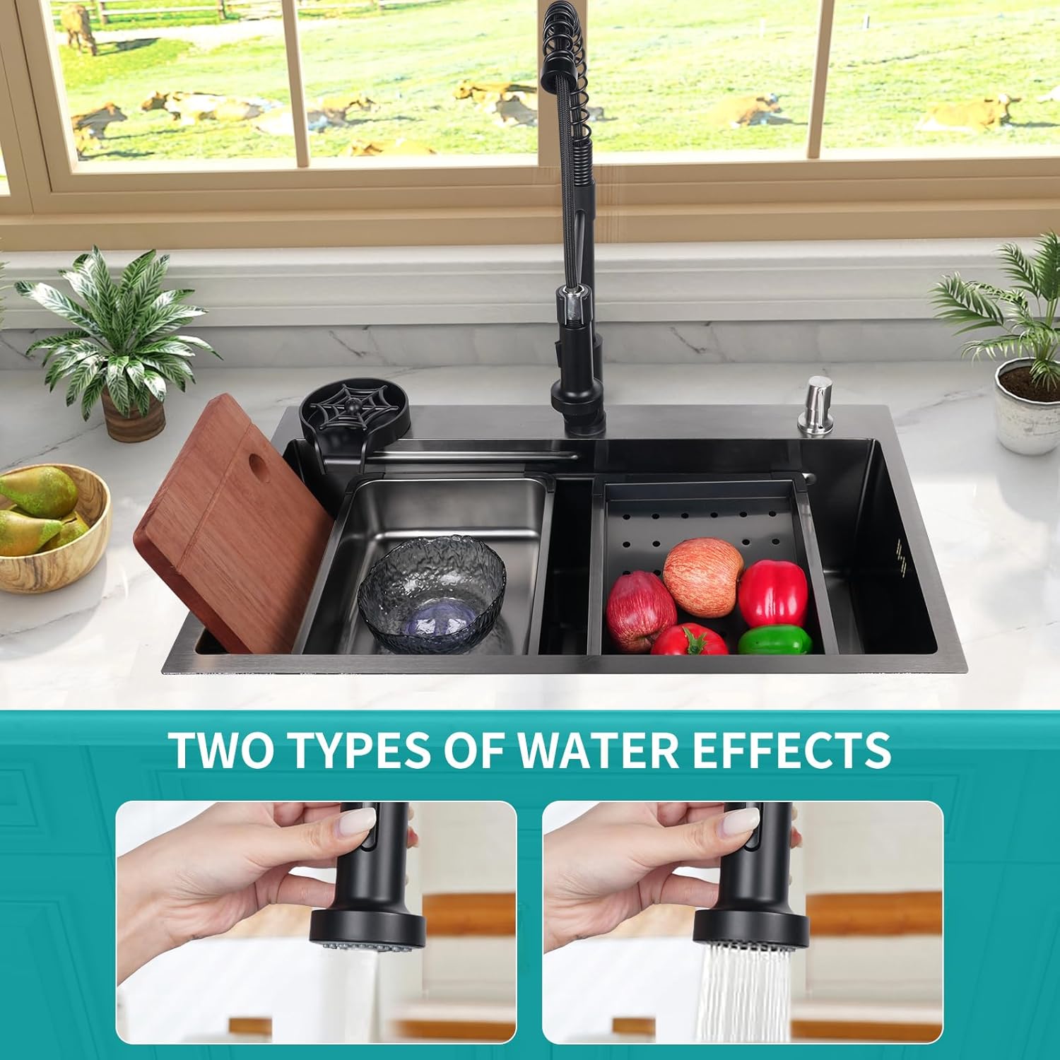 29.5 * 17.7 inch Kitchen Sink, Single Bowl Stainless Steel Sink Multifunctional Drop In Sink with Pull-Down Faucet and Multiple Accessories